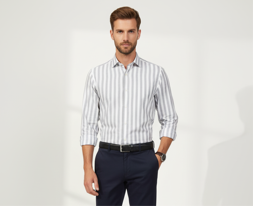 Cotton Linen White Stripe Bretheble - Premium Shirt
