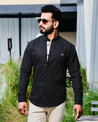 Black Button-Down Shirt – Slim Fit, Luxe Cotton, Contrast Detailing
