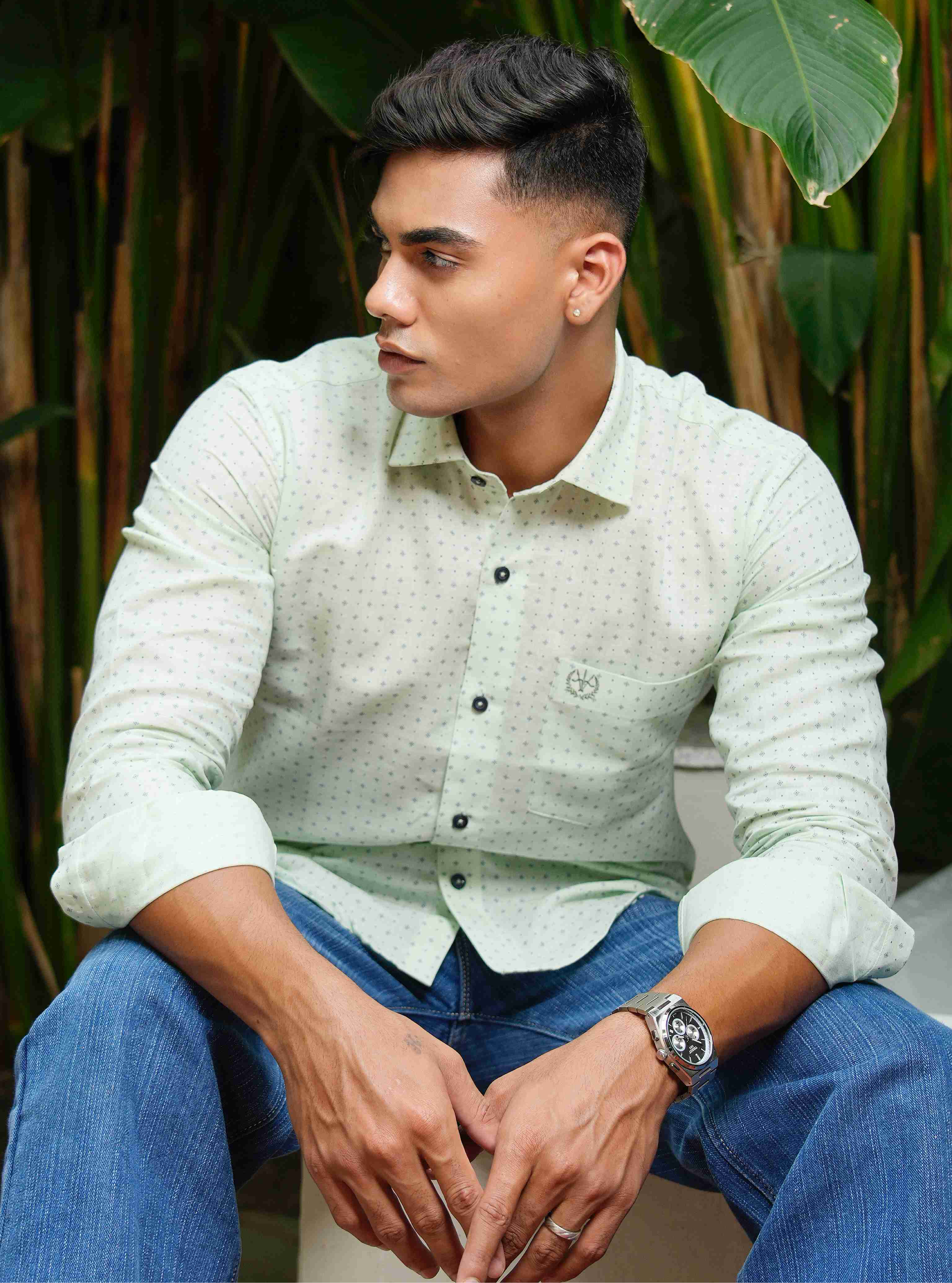 Linen Signature Shirt – Pearl Green Print