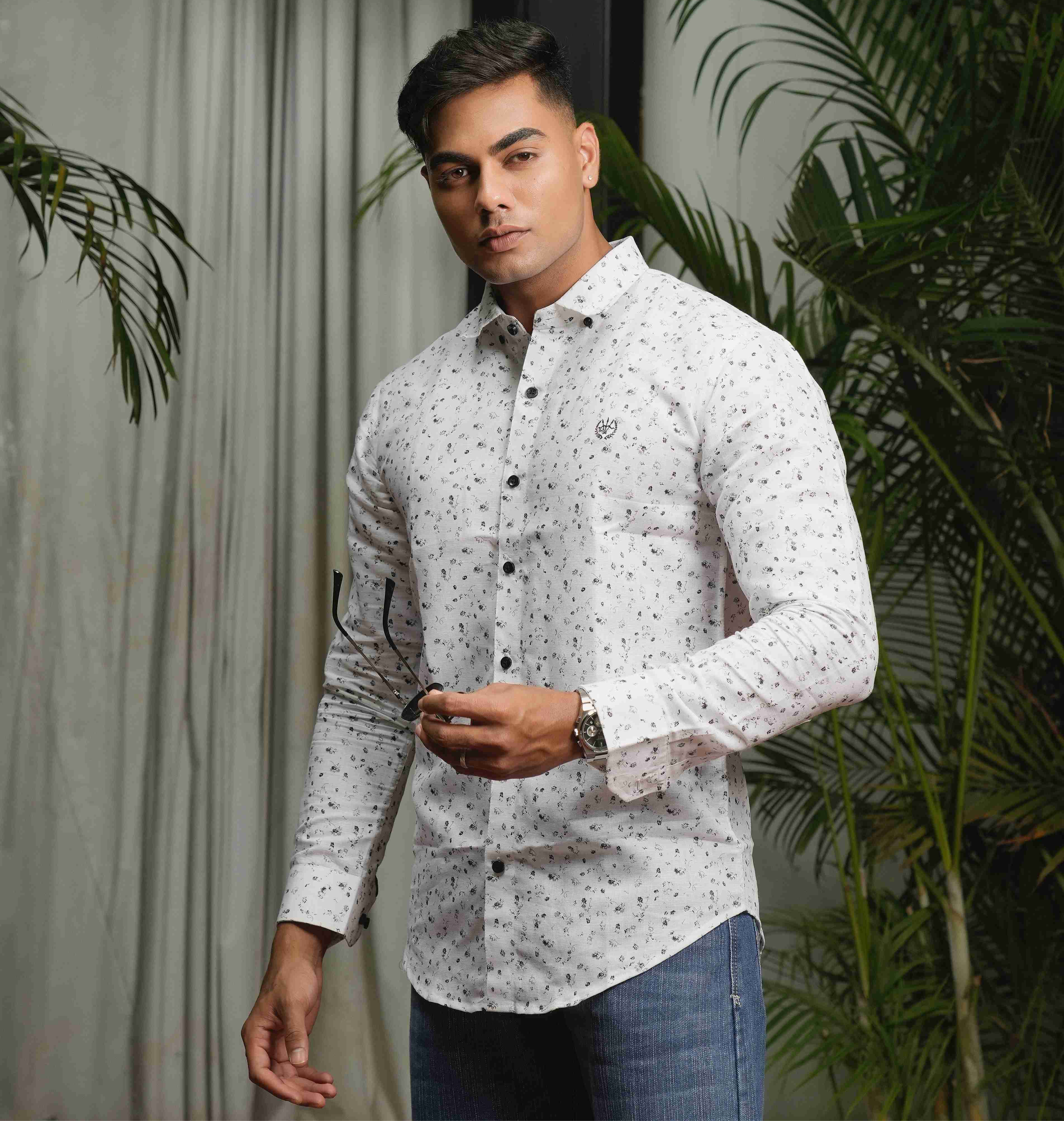 LINEN - ROYAL WHITE PRINTED SHIRT