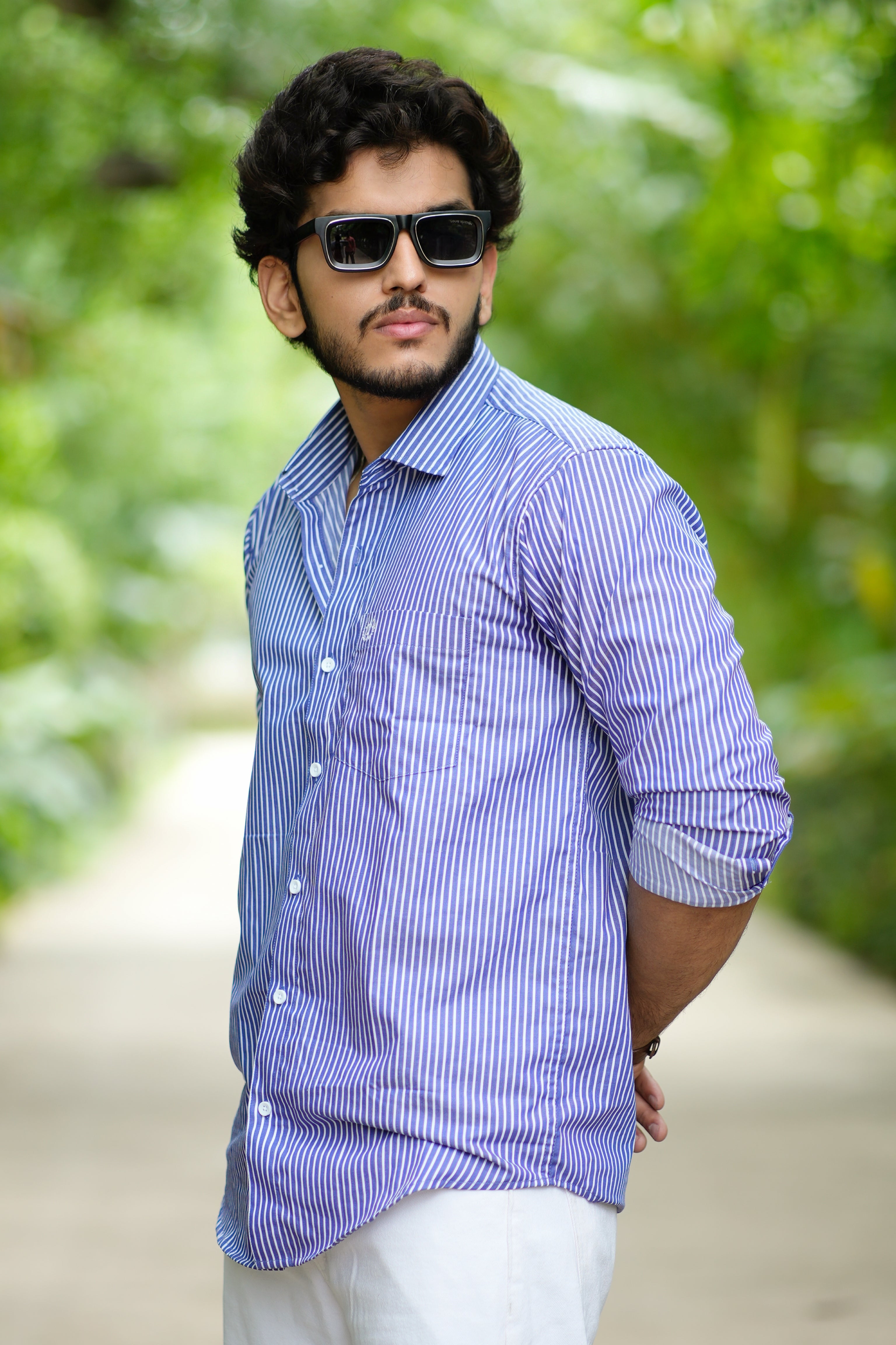 Iconic Stripe Shirt – Sapphire & White, Business Class Fit