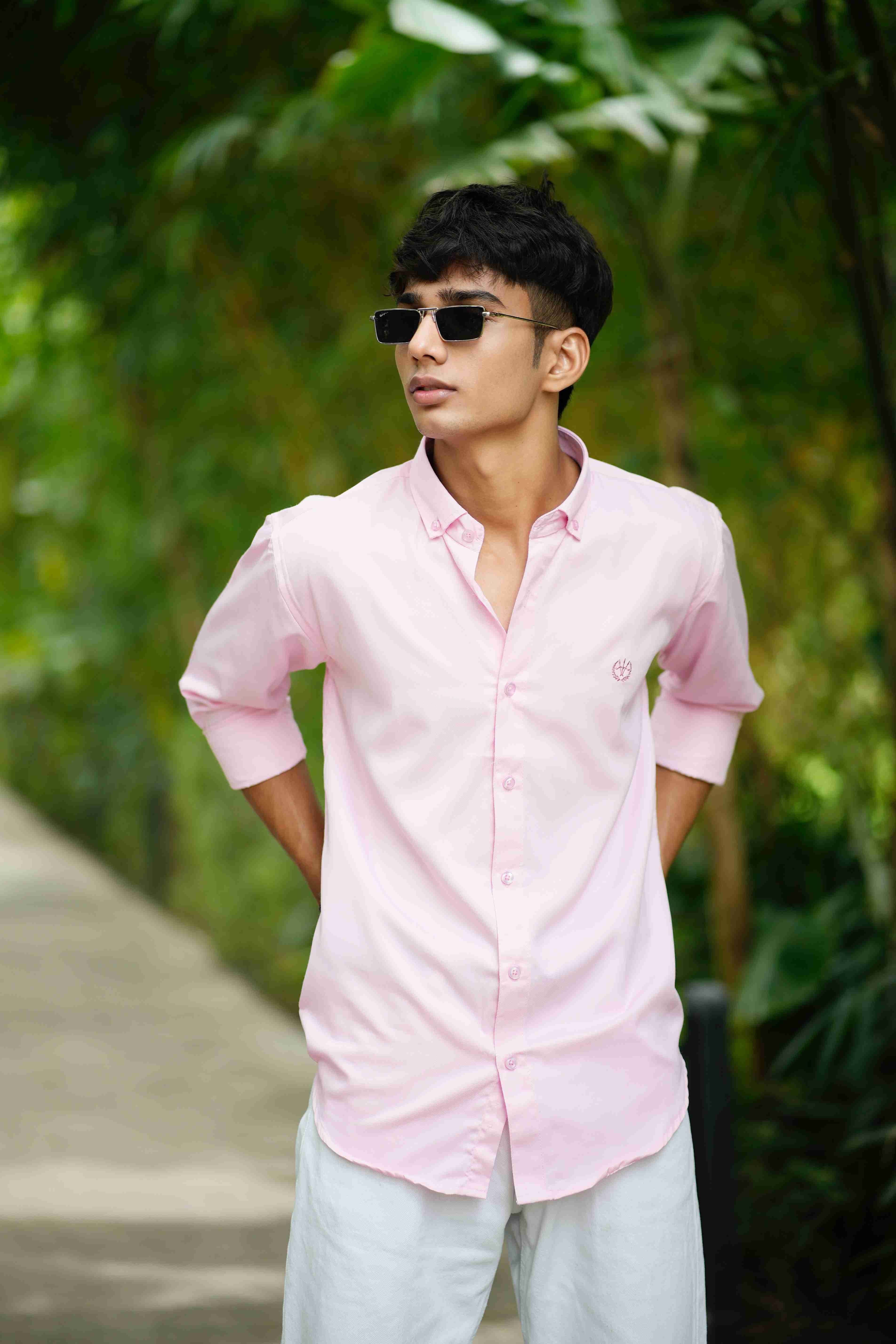 GIJA COTTON - ELEGANT PLAIN LEMONADE PINK SHIRT