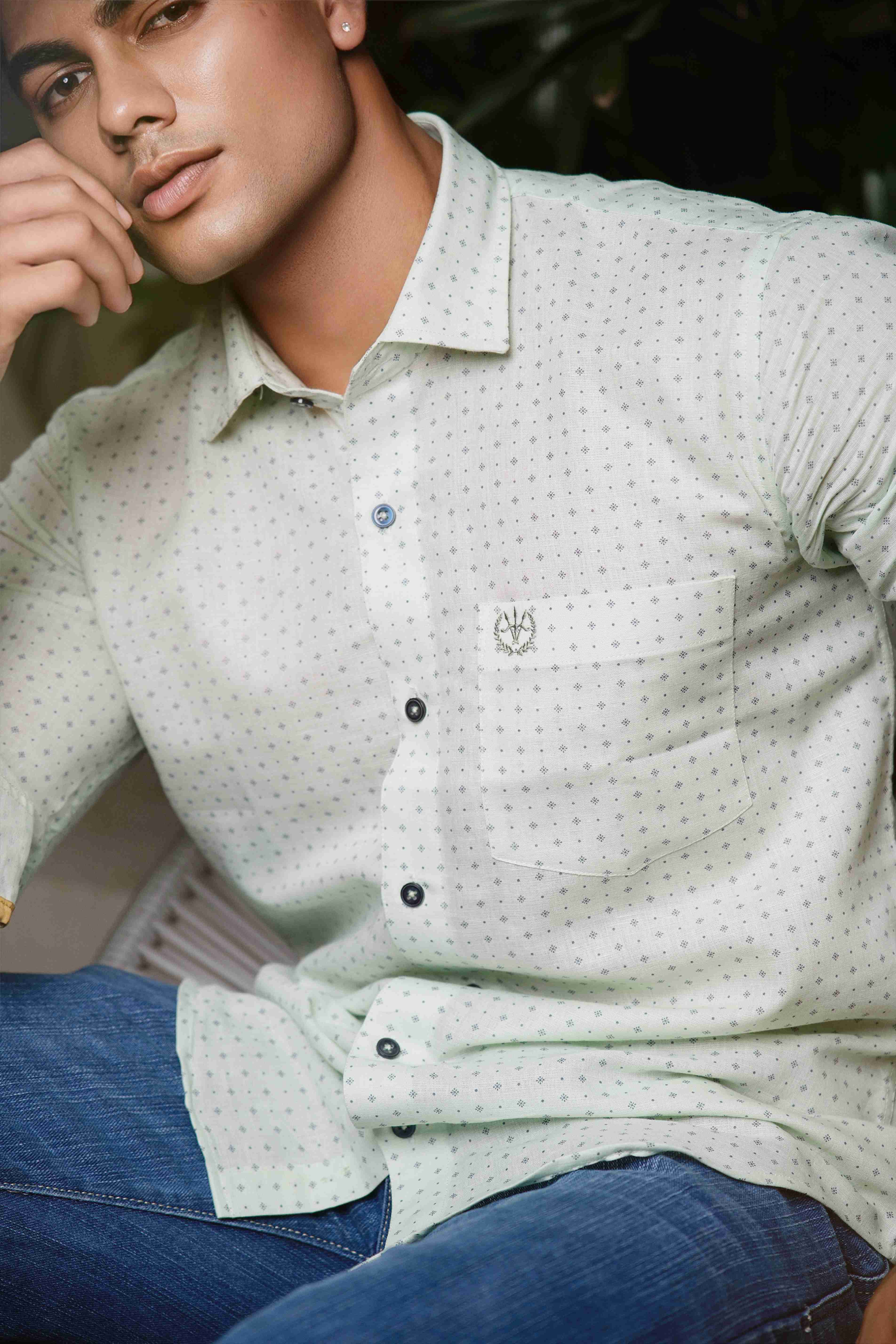 Linen Signature Shirt – Pearl Green Print