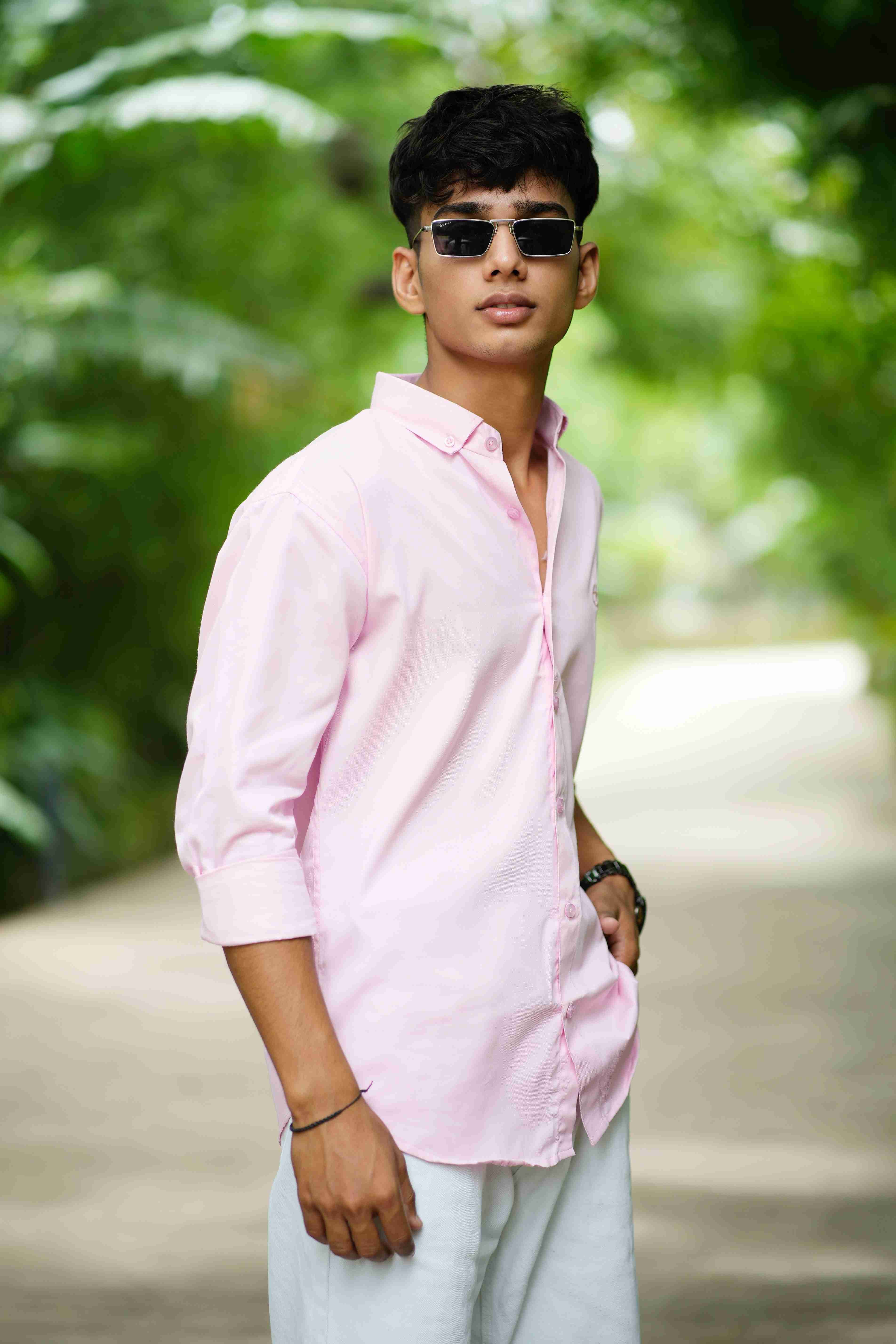 GIJA COTTON - ELEGANT PLAIN LEMONADE PINK SHIRT