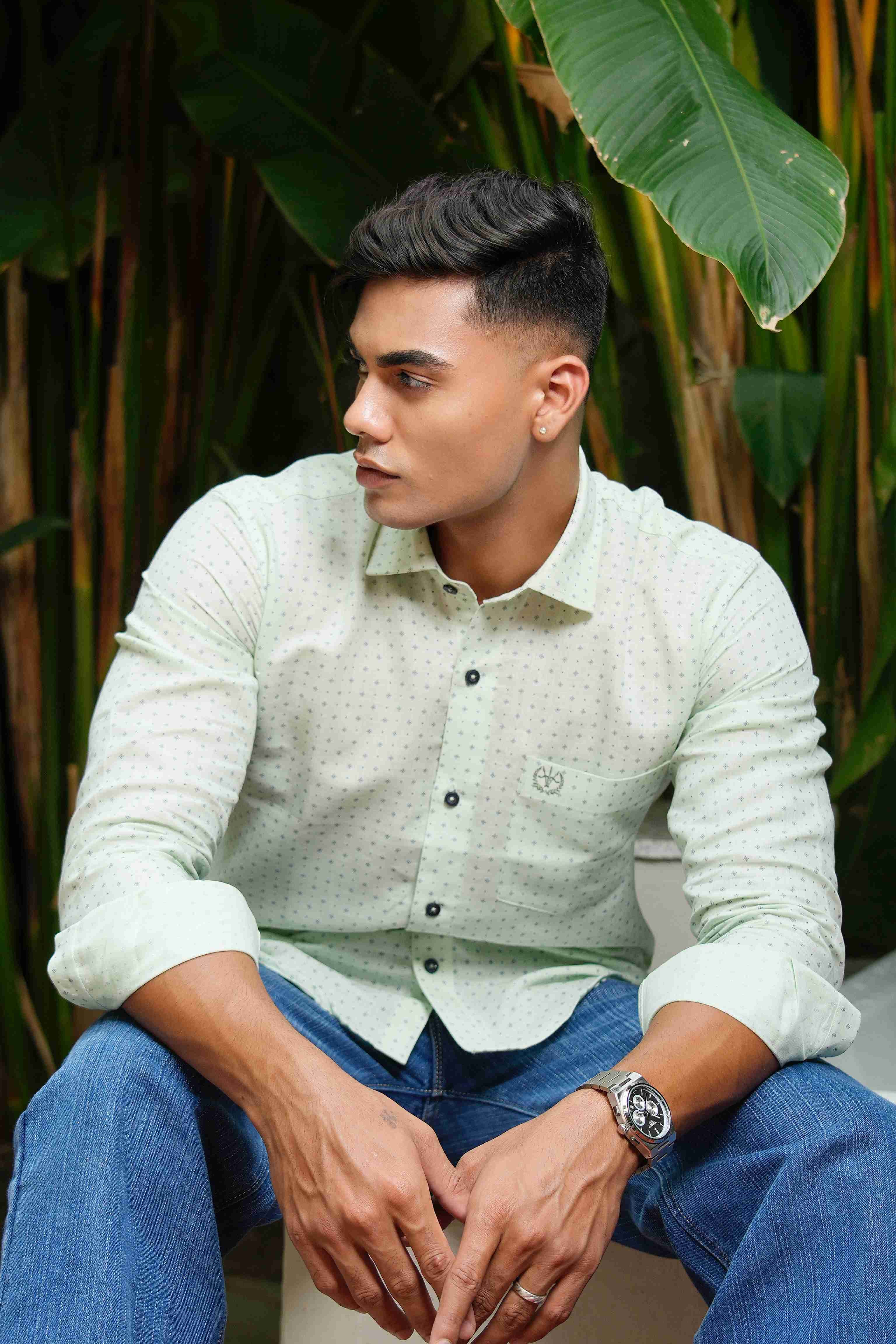 Linen Signature Shirt – Pearl Green Print