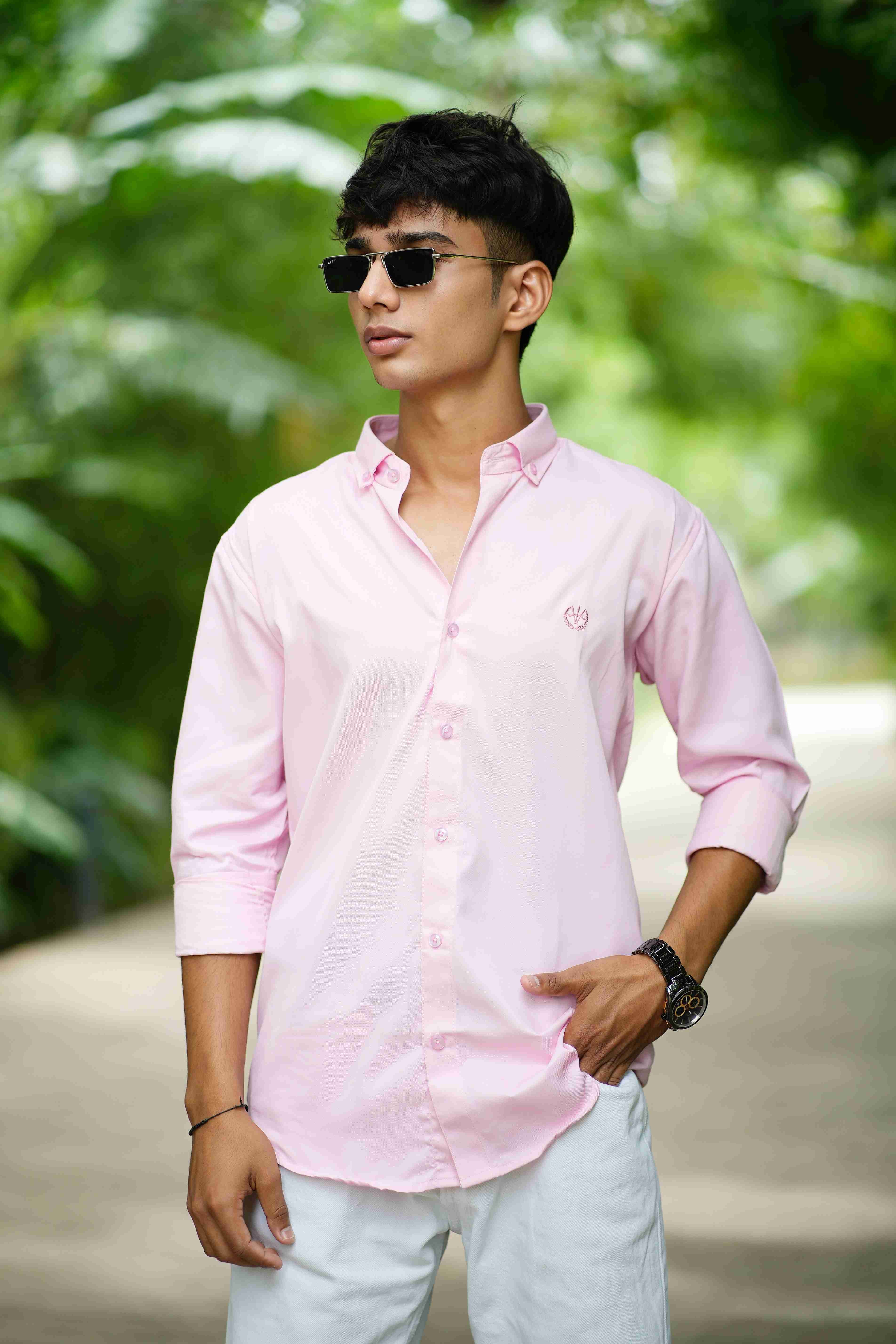 GIJA COTTON - ELEGANT PLAIN LEMONADE PINK SHIRT