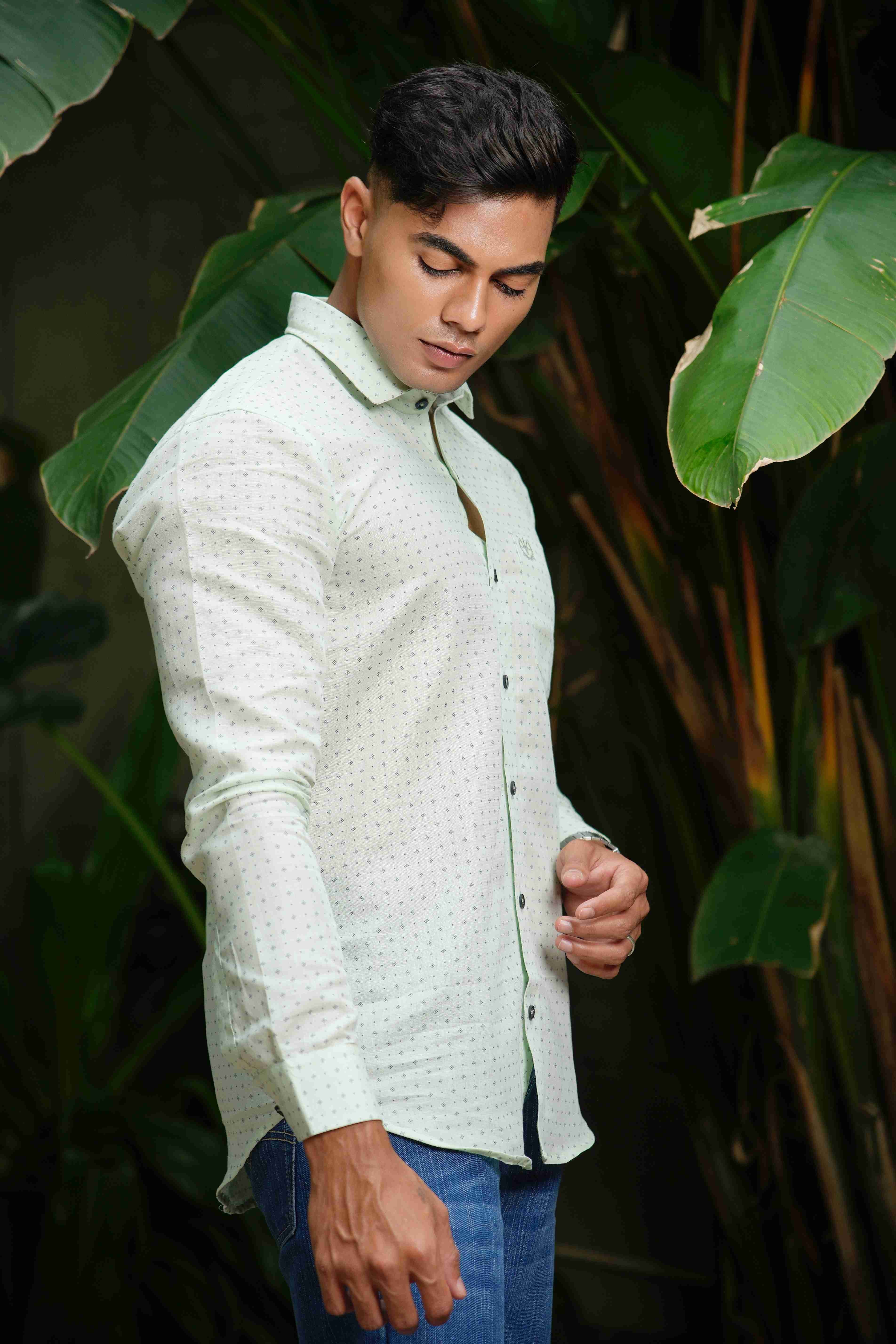 Linen Signature Shirt – Pearl Green Print