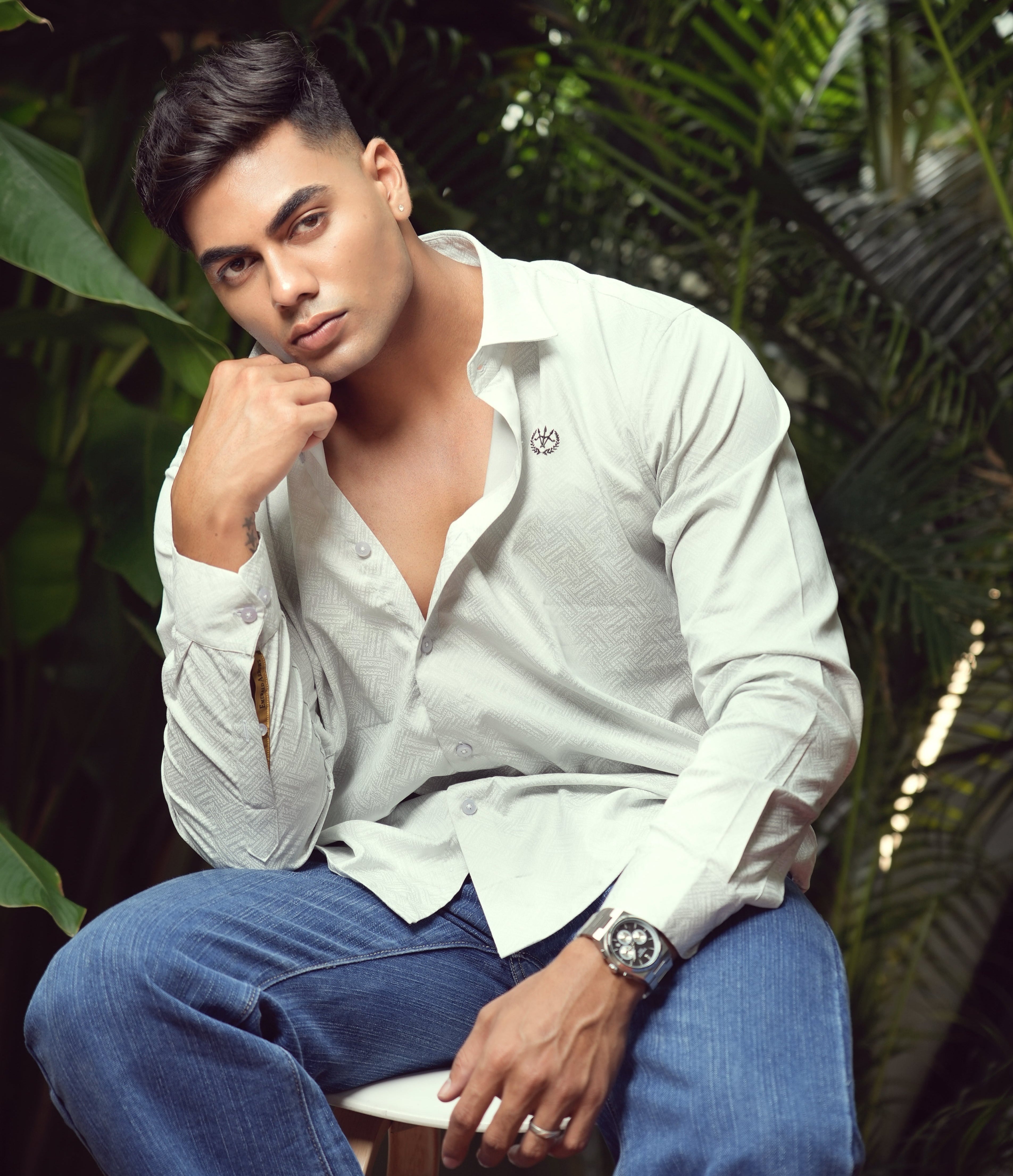 Signature Print Shirt – Velvet Touch Cotton in Ash Ivory