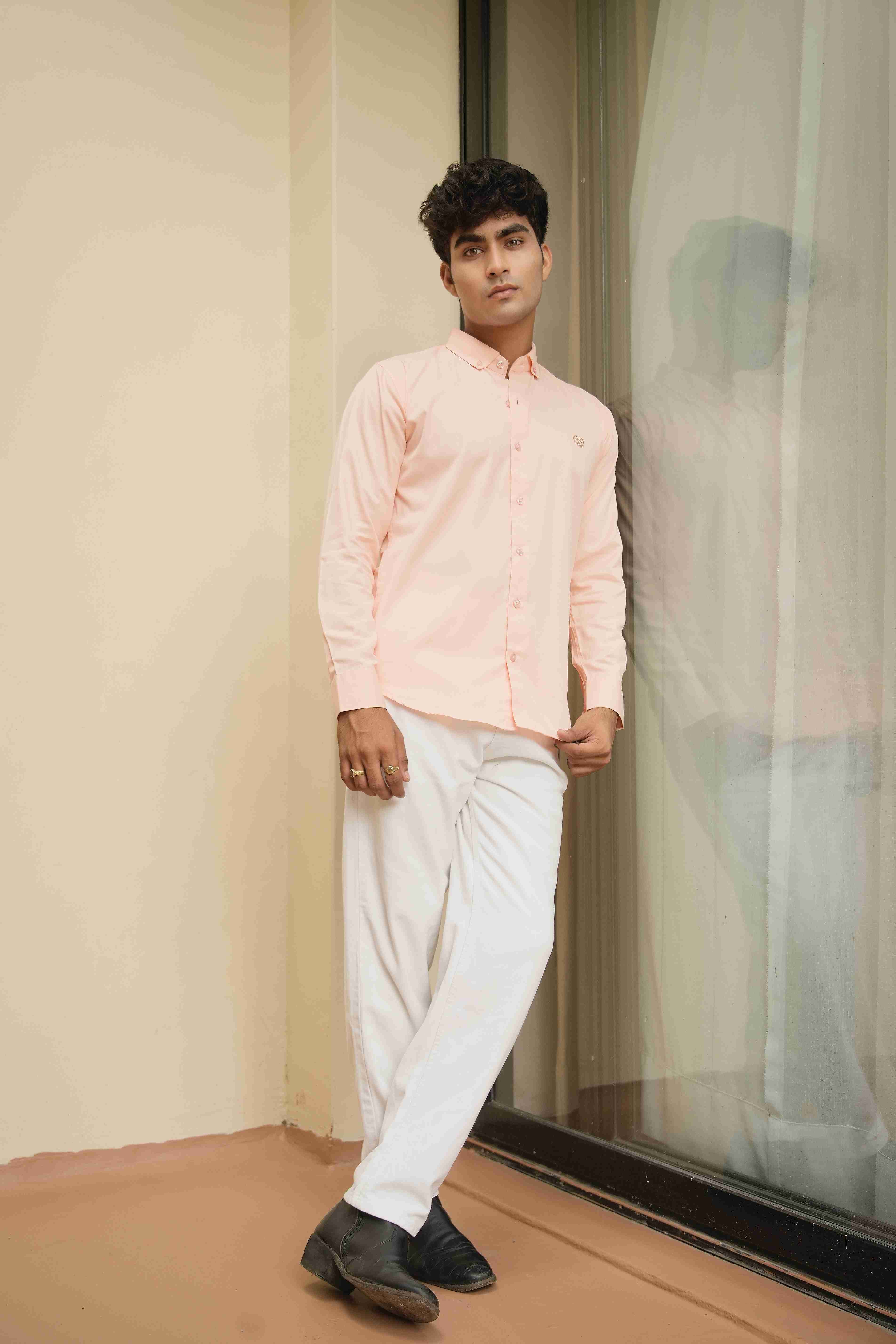 GIJA COTTON - ELEGANT PLAIN SUNSET ORANGE SHIRT