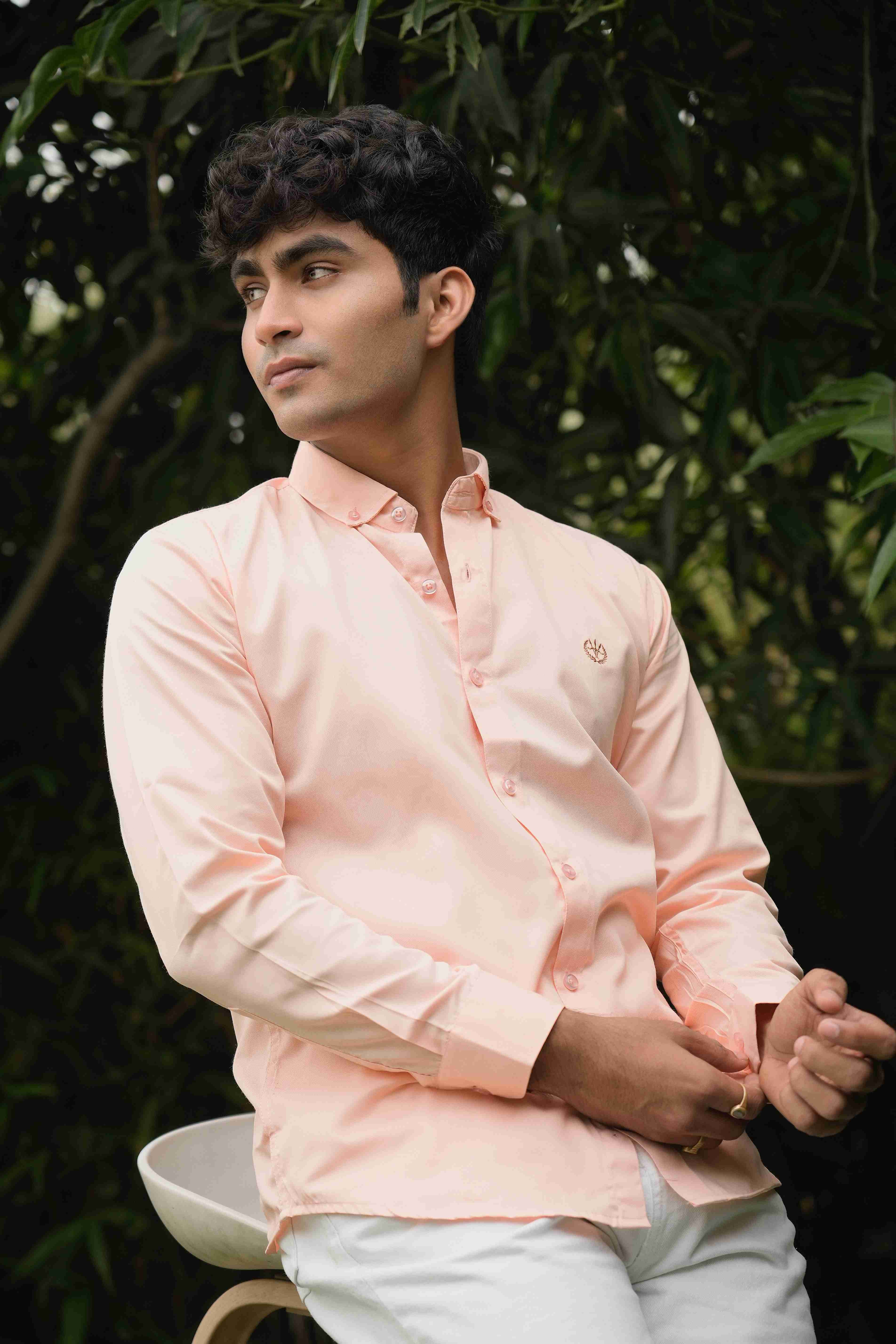 GIJA COTTON - ELEGANT PLAIN SUNSET ORANGE SHIRT