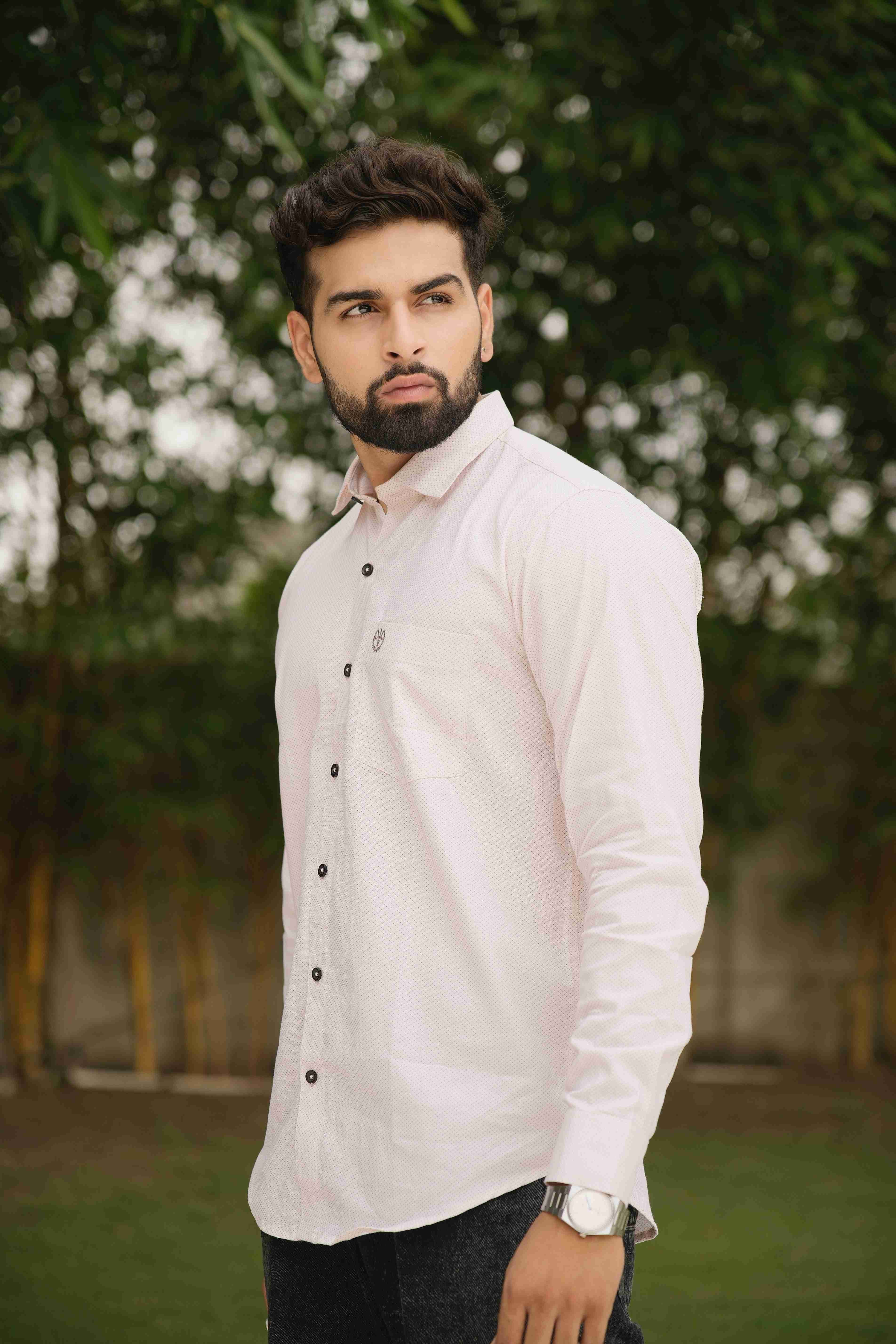 Premium Twill Shirt – Light Pink Dots, Regular Fit