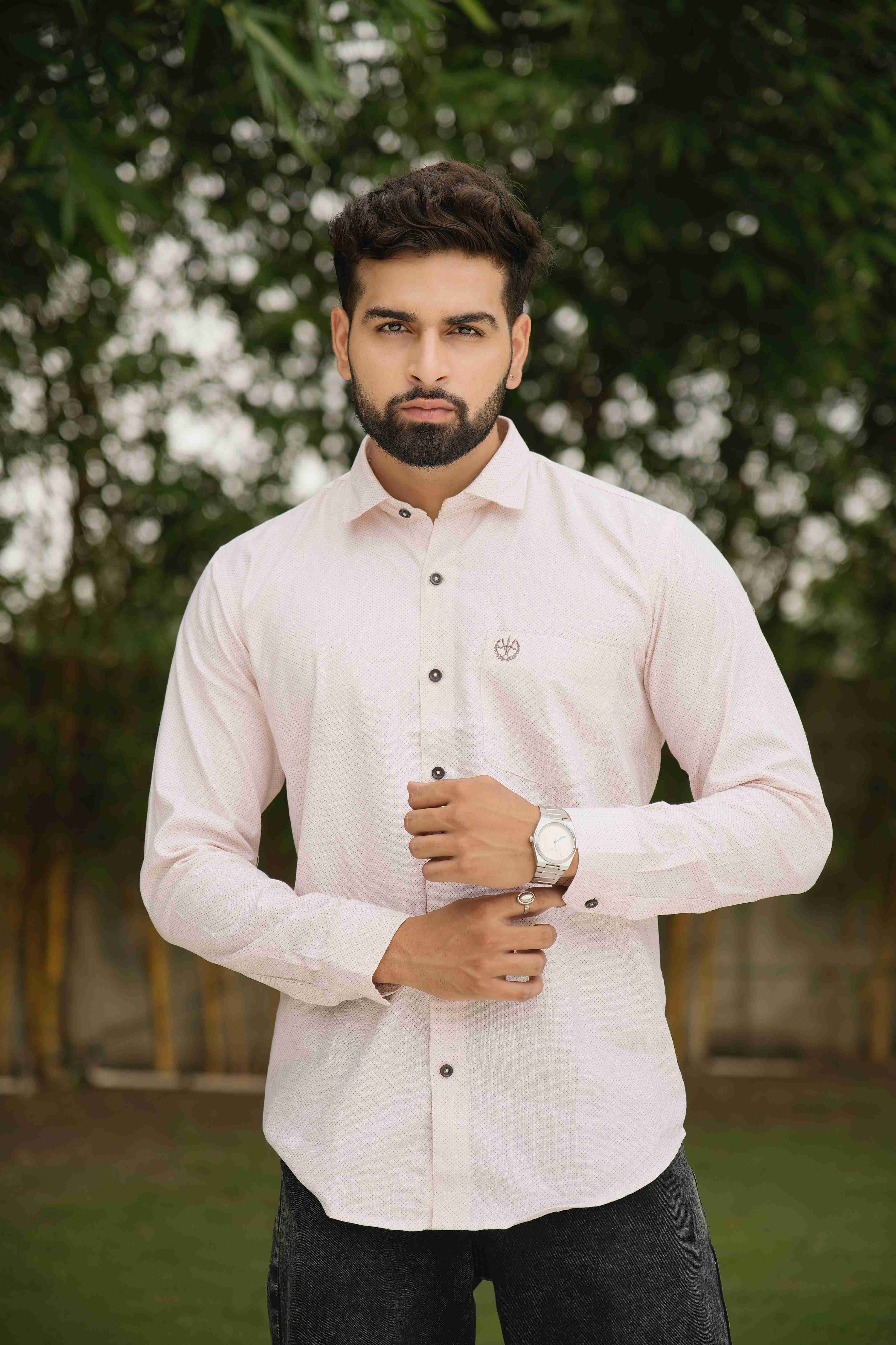 Premium Twill Shirt – Light Pink Dots, Regular Fit