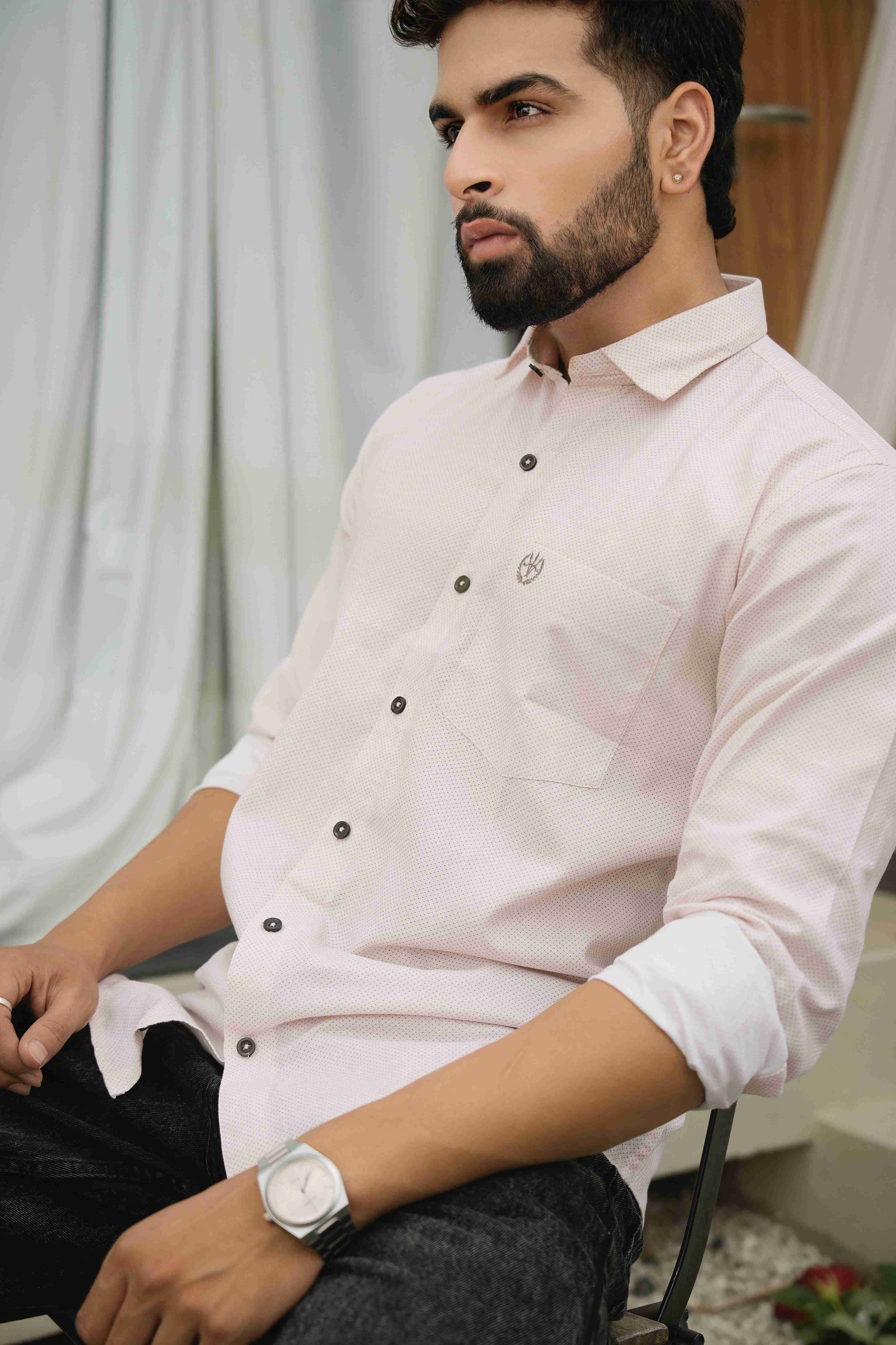 Premium Twill Shirt – Light Pink Dots, Regular Fit