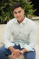 Cotton Linen Signature Shirt – Pearl Green Print Edition