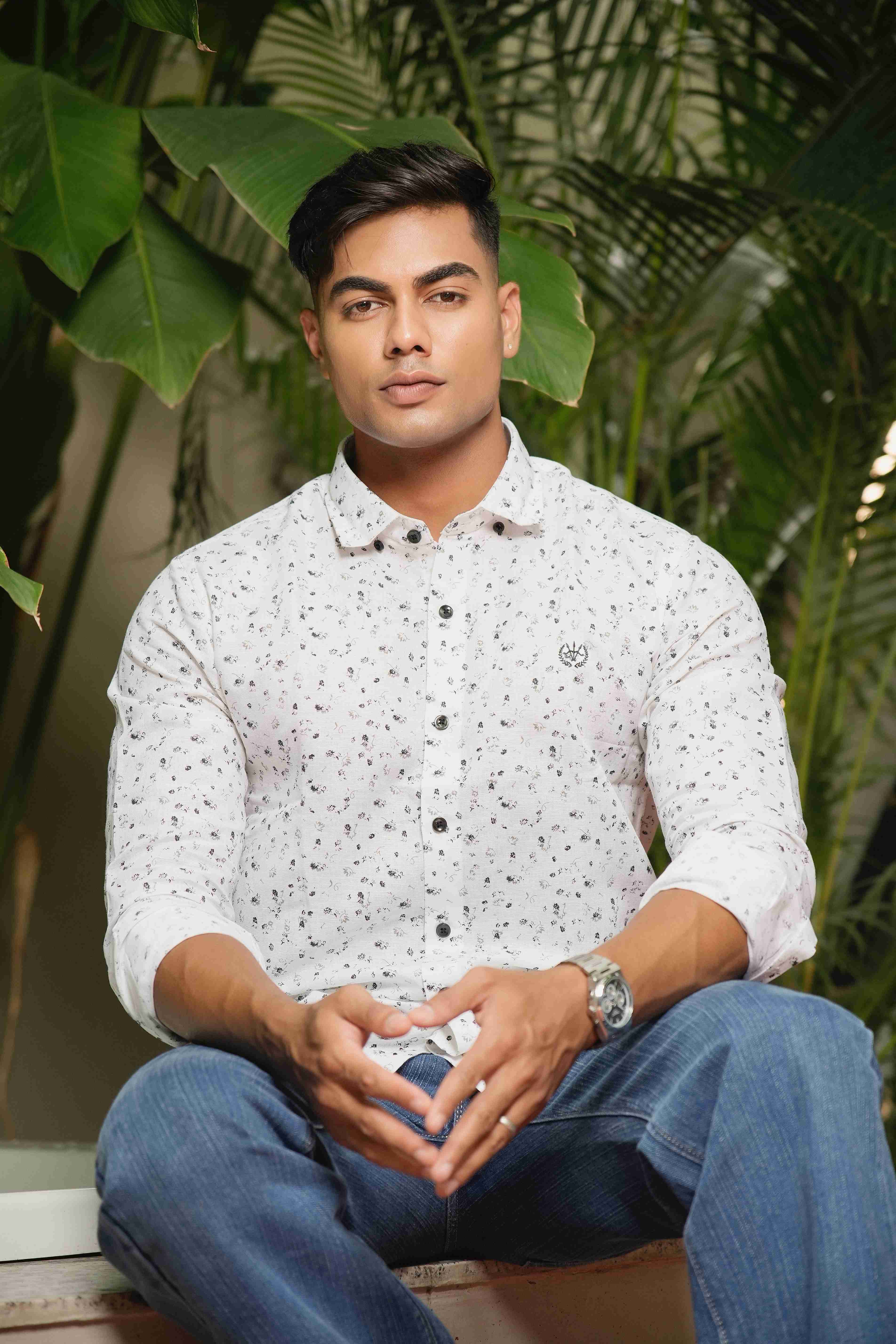 LINEN - ROYAL WHITE PRINTED SHIRT
