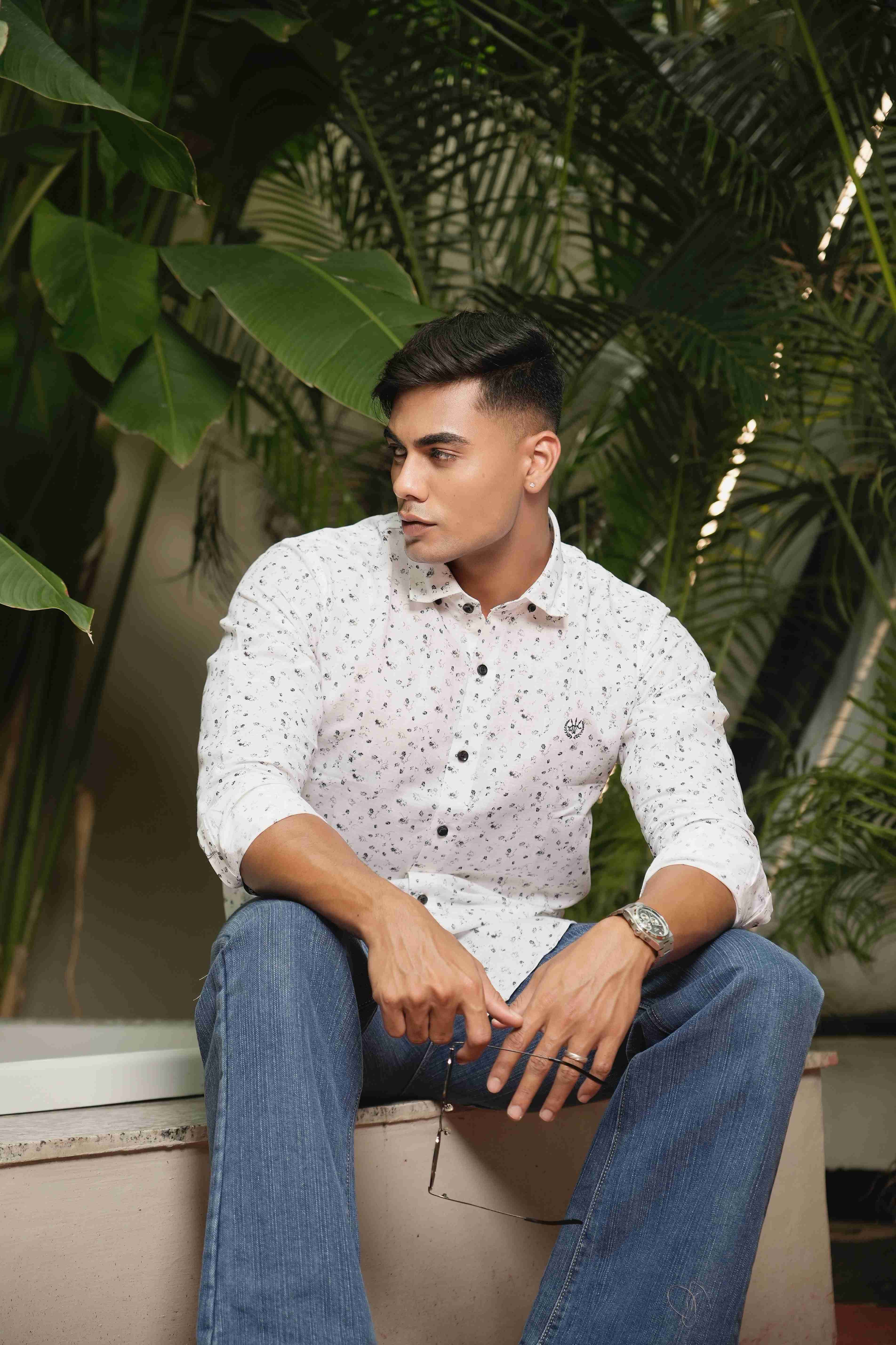 LINEN - ROYAL WHITE PRINTED SHIRT
