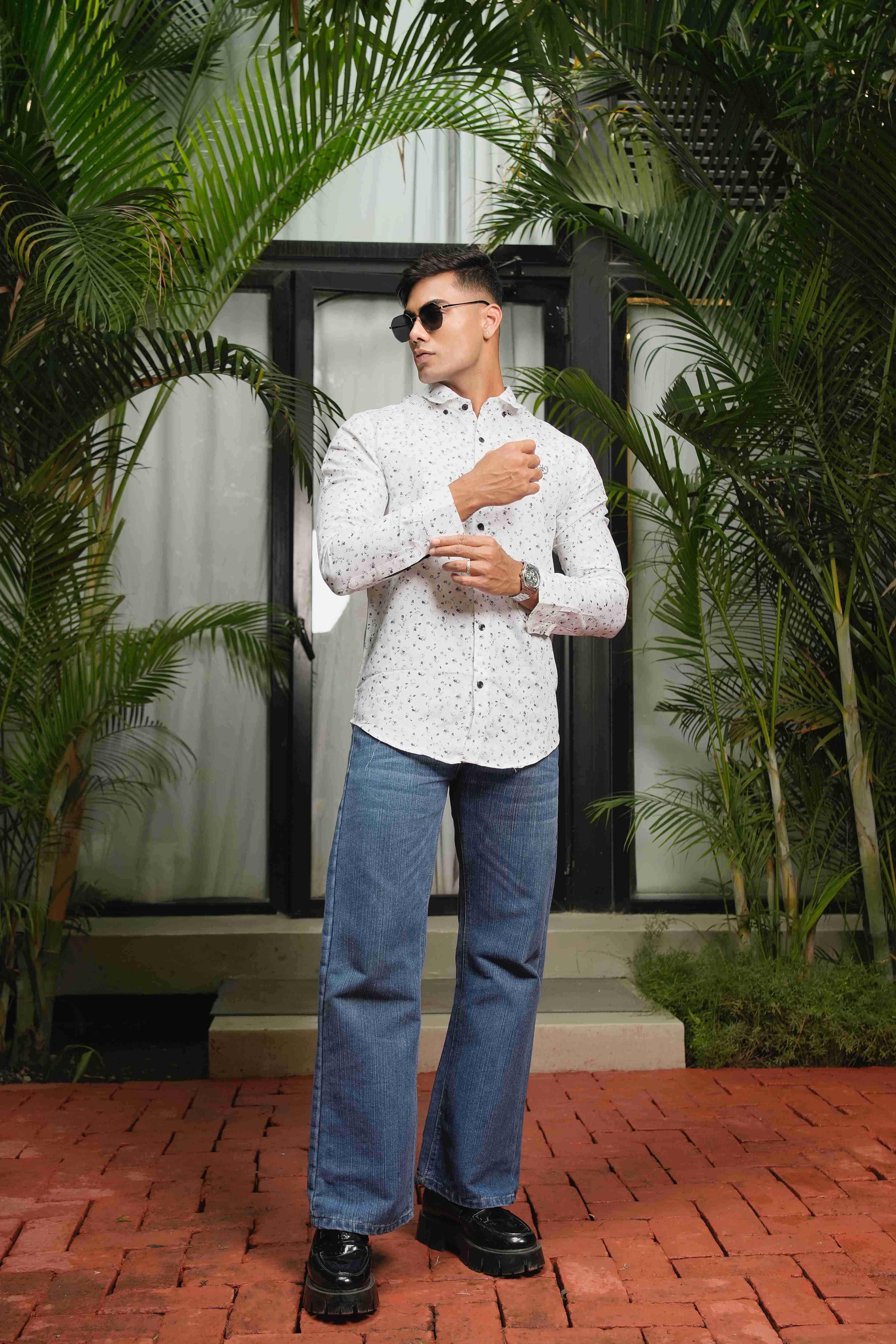 LINEN - ROYAL WHITE PRINTED SHIRT