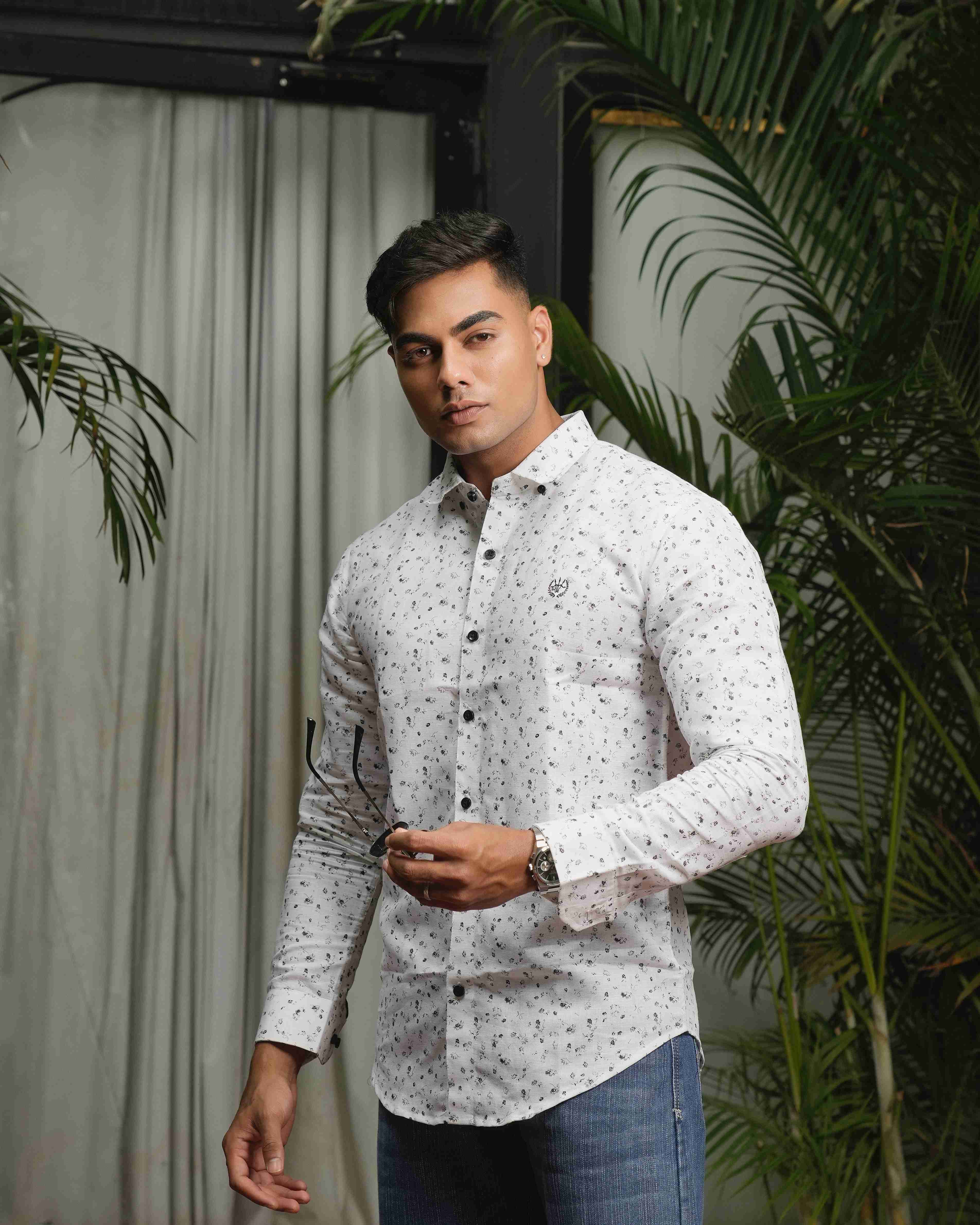 LINEN - ROYAL WHITE PRINTED SHIRT