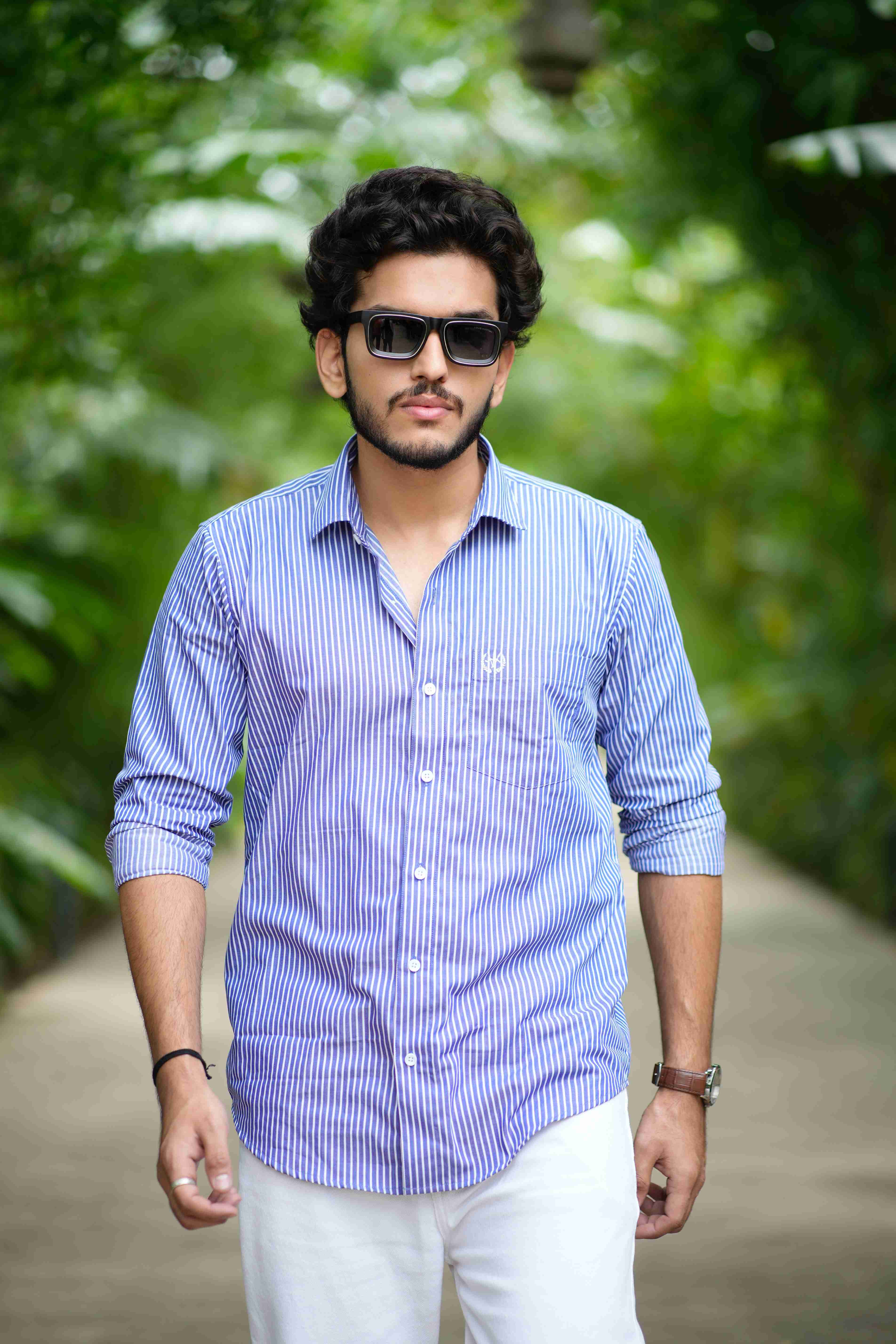 Iconic Stripe Shirt – Sapphire & White, Business Class Fit