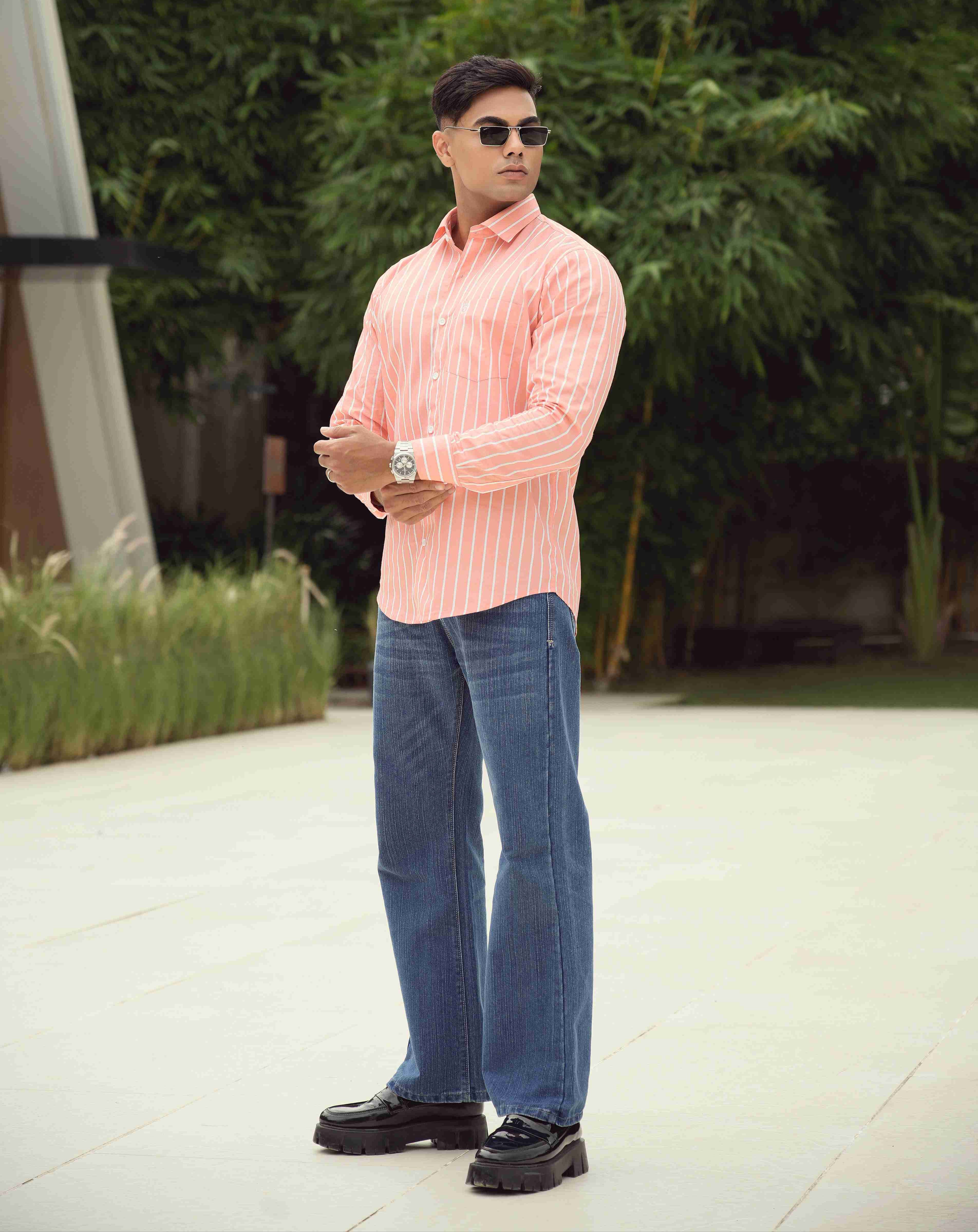 Light Pink Formal Shirt – White Stripes, Regular Fit