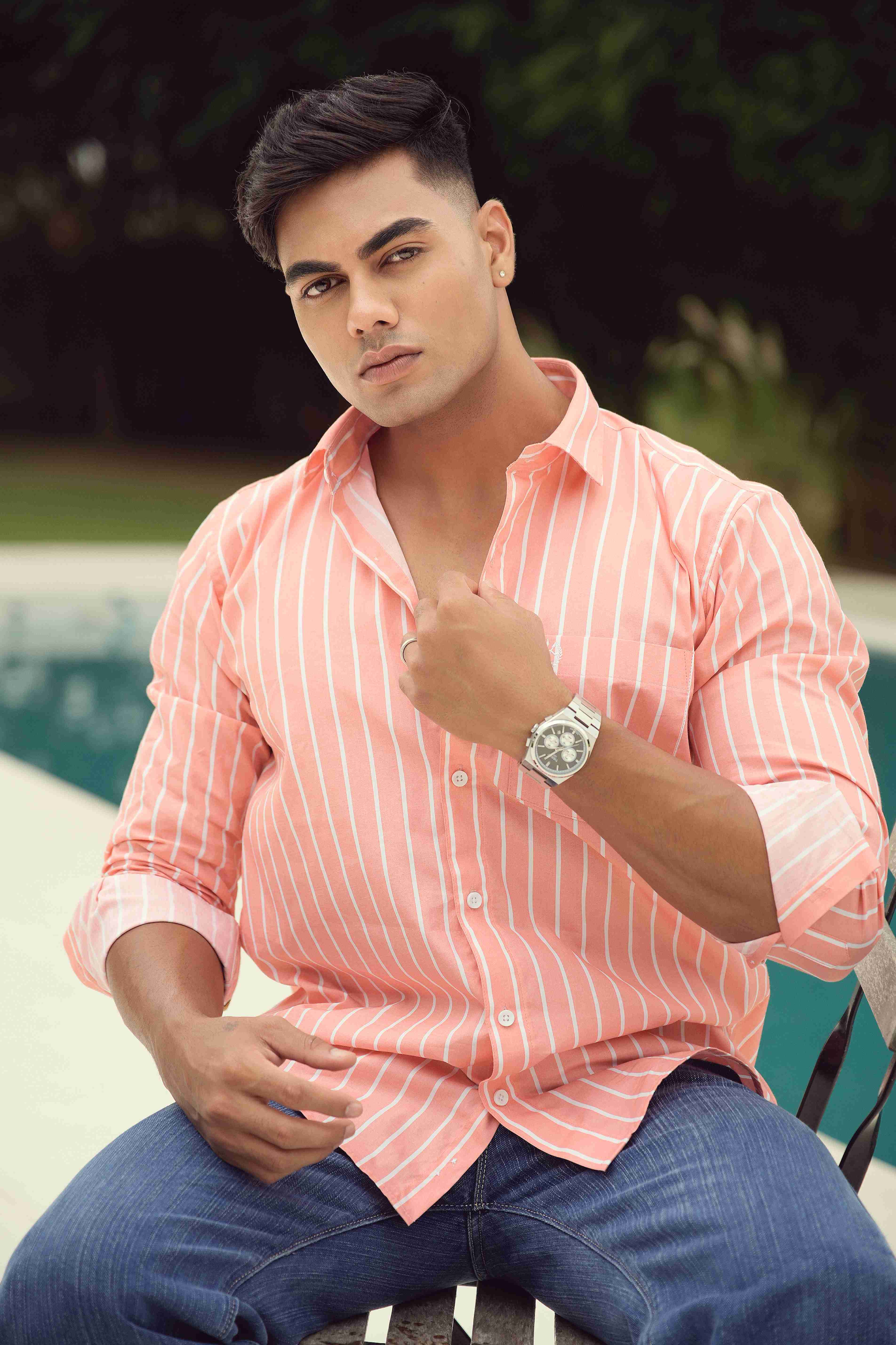 Light Pink Formal Shirt – White Stripes, Regular Fit