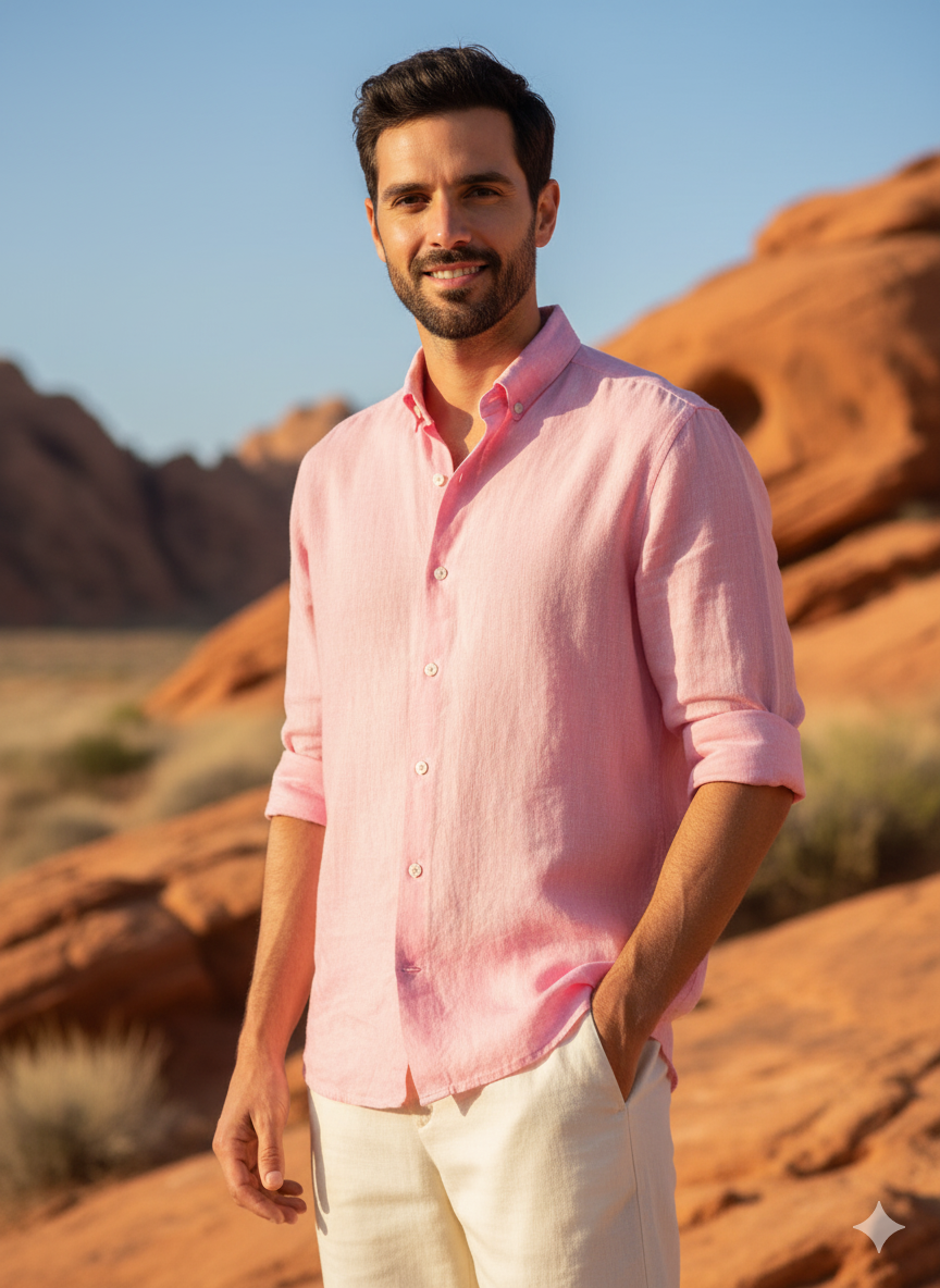 Pink Cotton Linen Shirt – Regular Fit Shirt