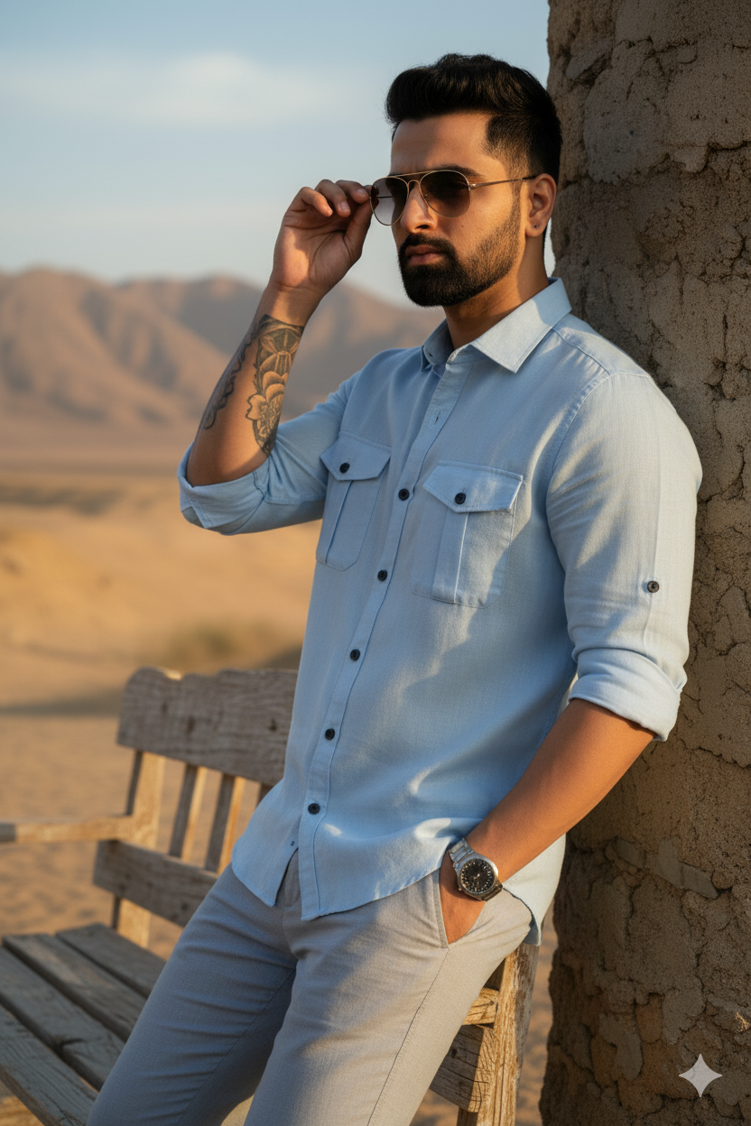 Sky Blue - Utility Pocket Shirt
