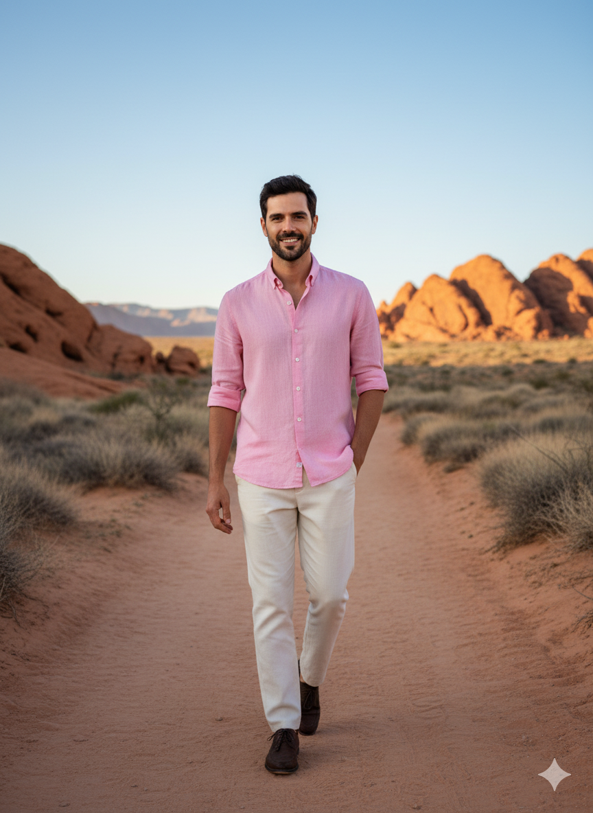 Pink Cotton Linen Shirt – Regular Fit Shirt