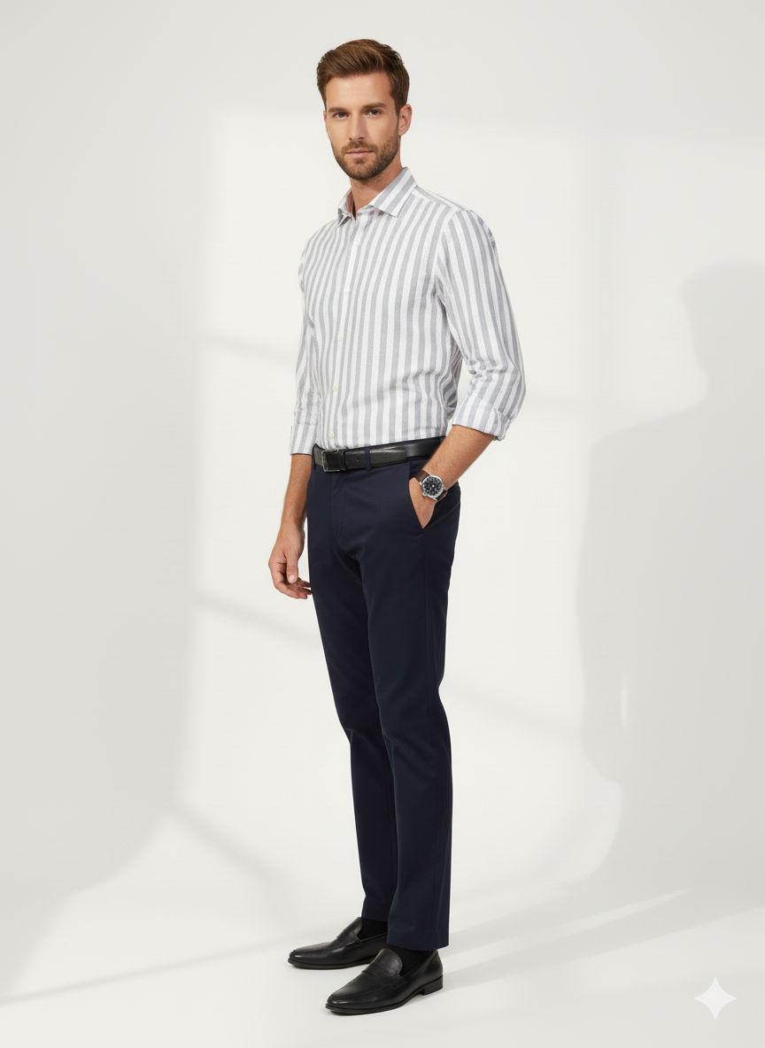 Cotton Linen White Stripe Bretheble - Premium Shirt