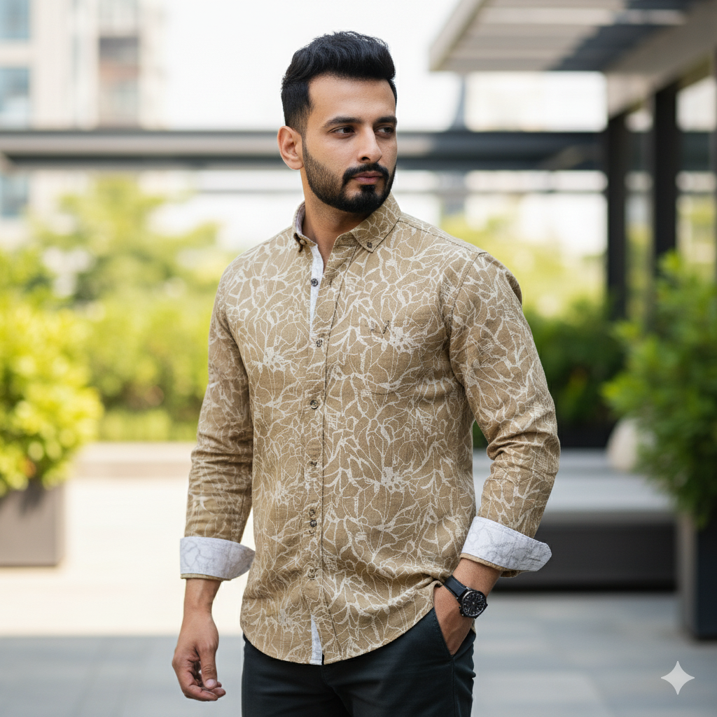 Luxe Print in Cotton Linen - Slim Fit Shirt