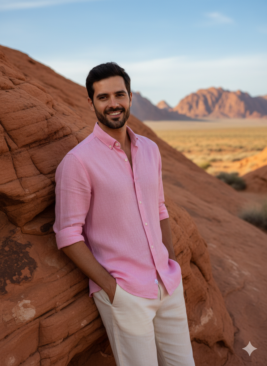 Pink Cotton Linen Shirt – Regular Fit Shirt