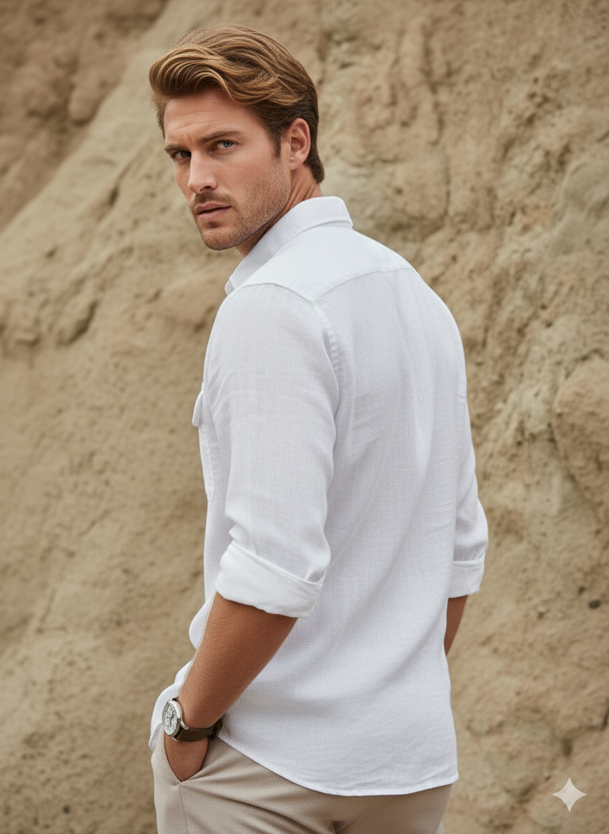 White Utility Pocket - Premium Cotton Shirt