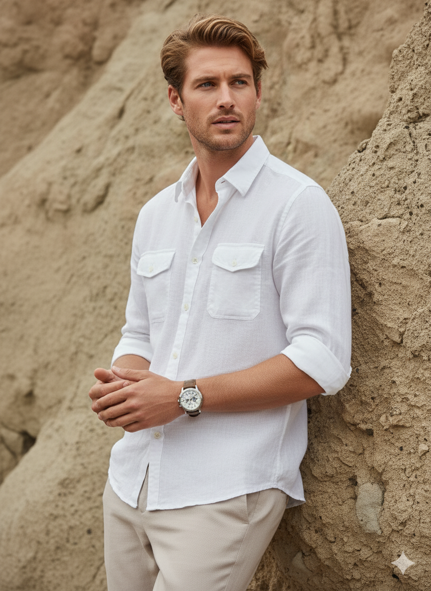 White Utility Pocket - Premium Cotton Shirt