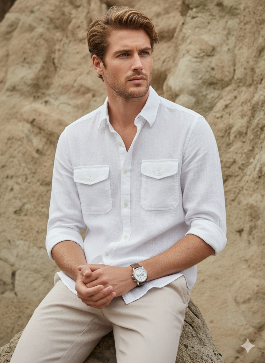 White Utility Pocket - Premium Cotton Shirt