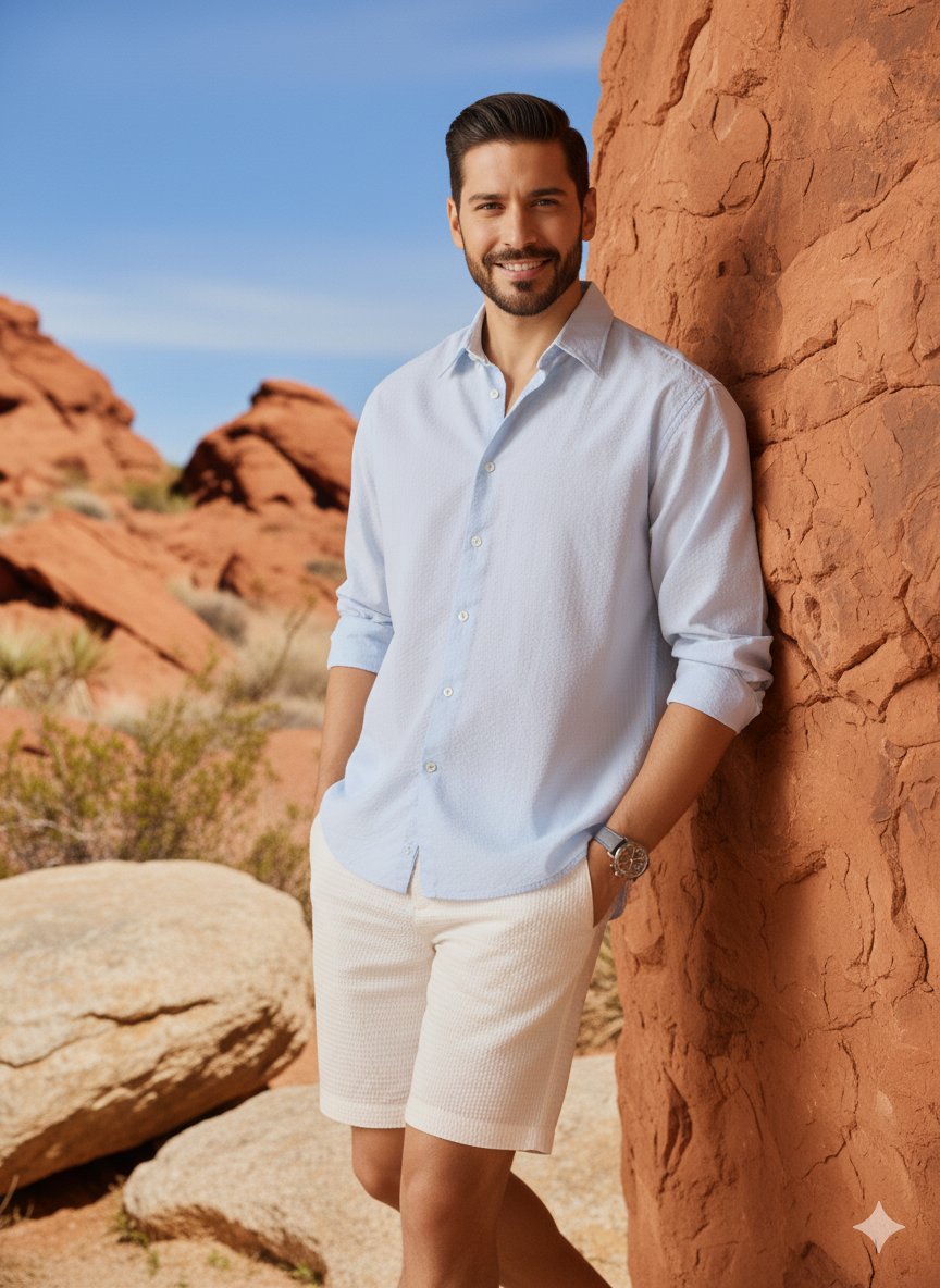 Textured Blue Cotton Shirt – Regular Fit Shirt