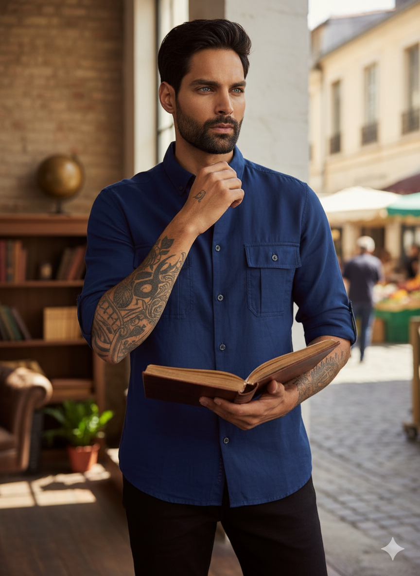 Navi Blue - Utility Pocket Shirt