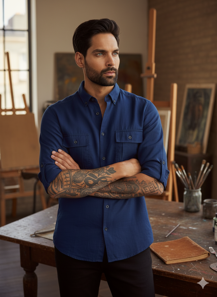 Navi Blue - Utility Pocket Shirt