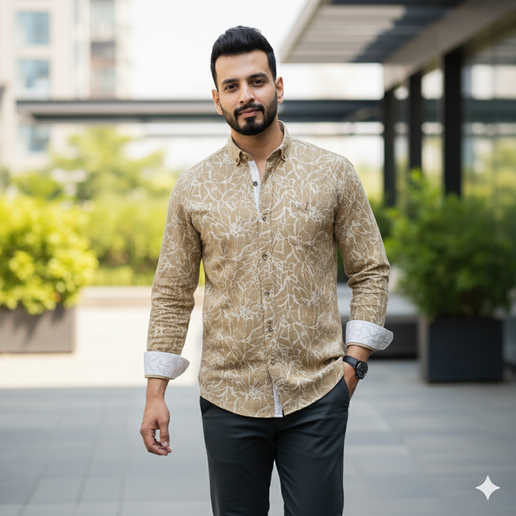 Luxe Print in Cotton Linen - Slim Fit Shirt