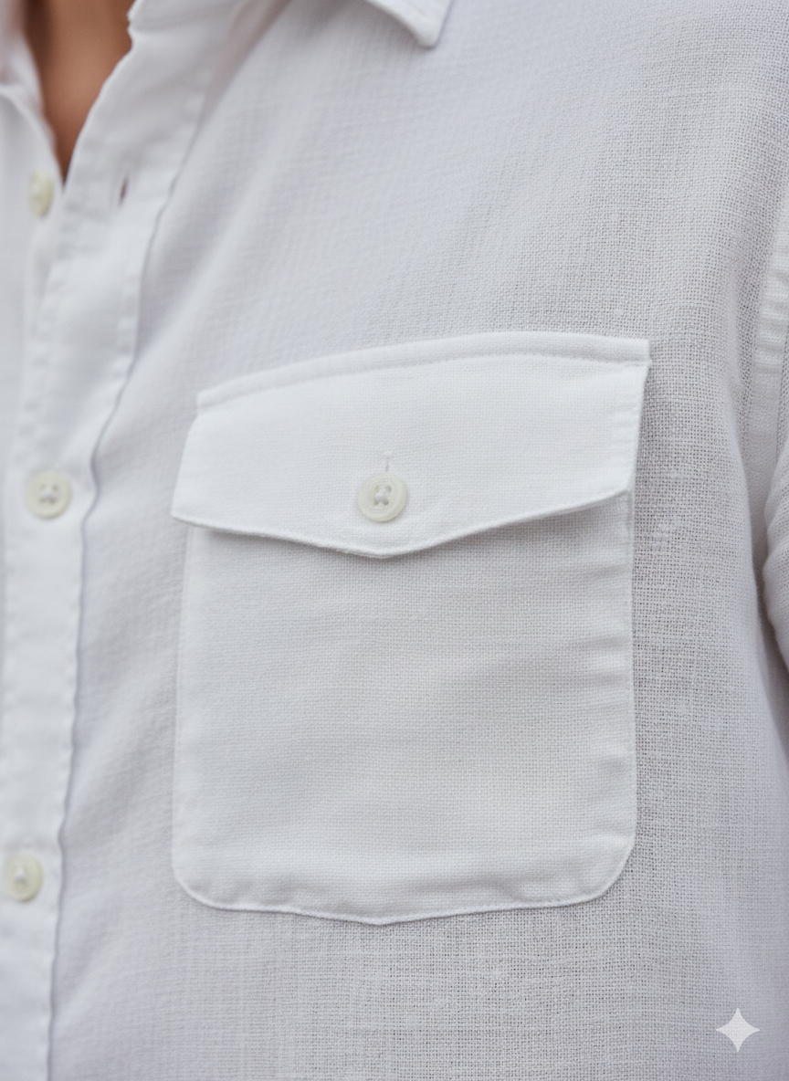 White Utility Pocket - Premium Cotton Shirt