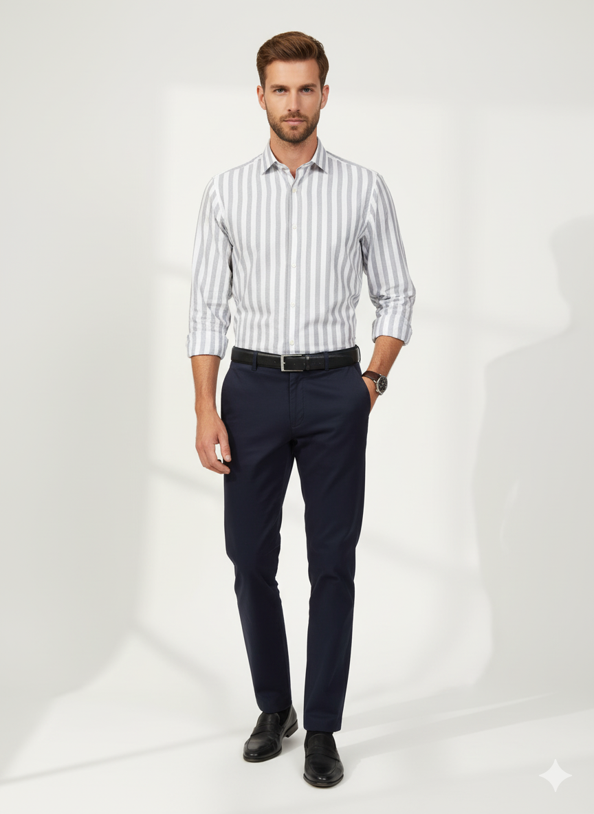 Cotton Linen White Stripe Bretheble - Premium Shirt
