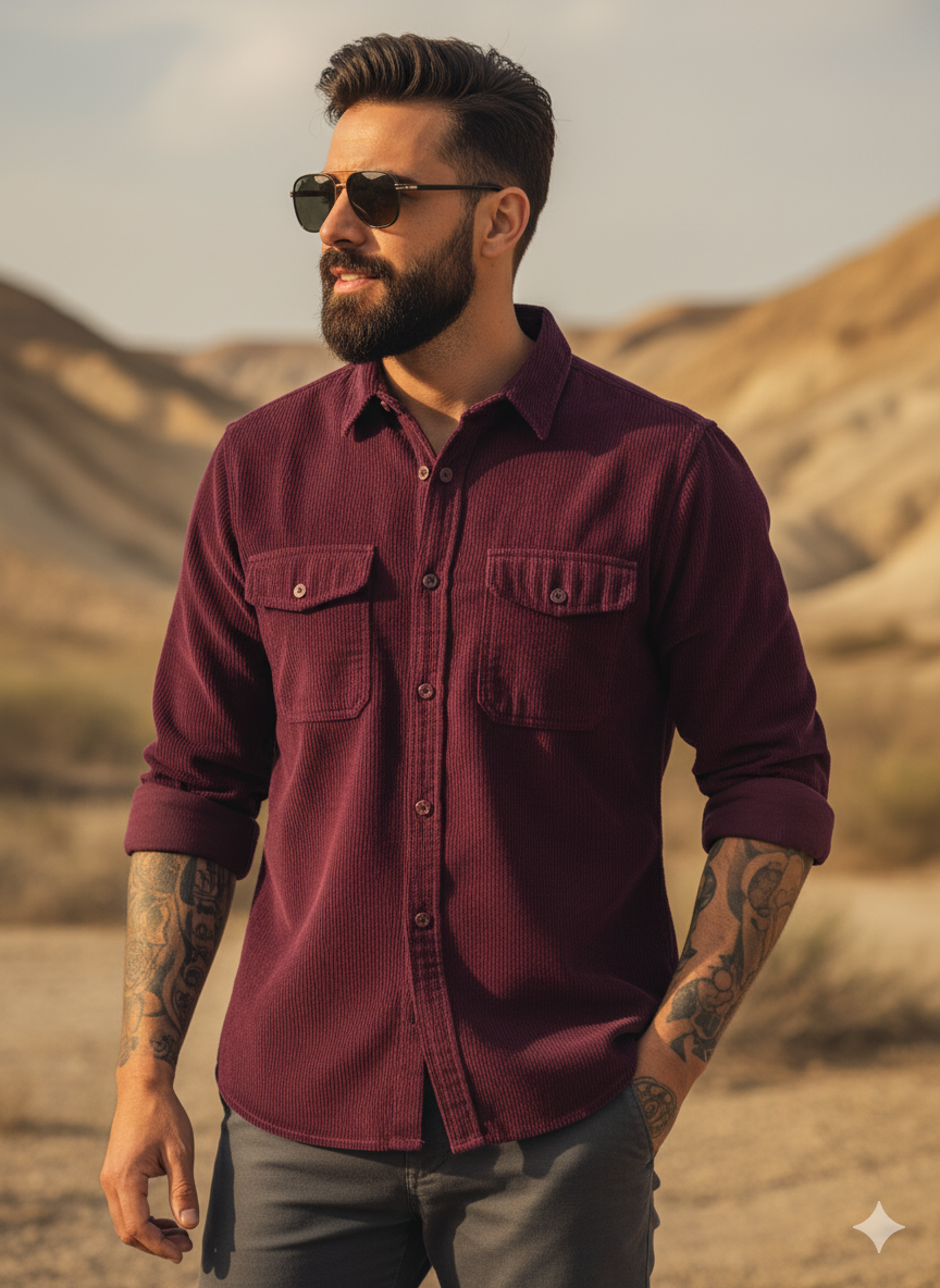 Solid Brown Utility Pocket - Premium Cotton Shirt