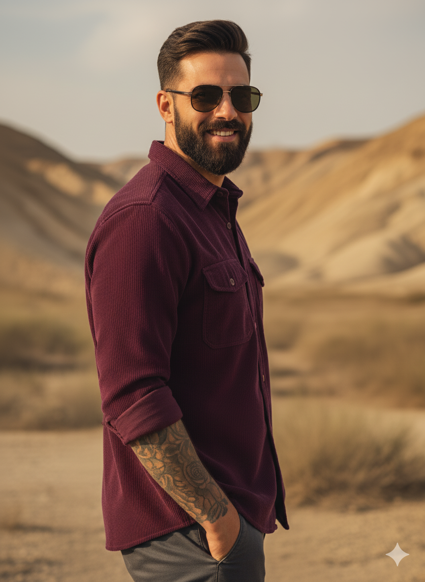 Solid Brown Utility Pocket - Premium Cotton Shirt