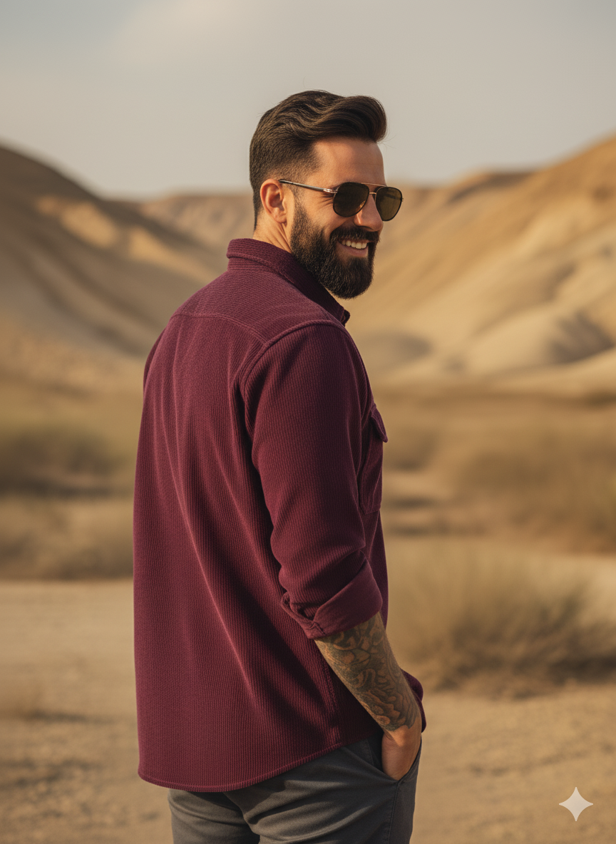 Solid Brown Utility Pocket - Premium Cotton Shirt