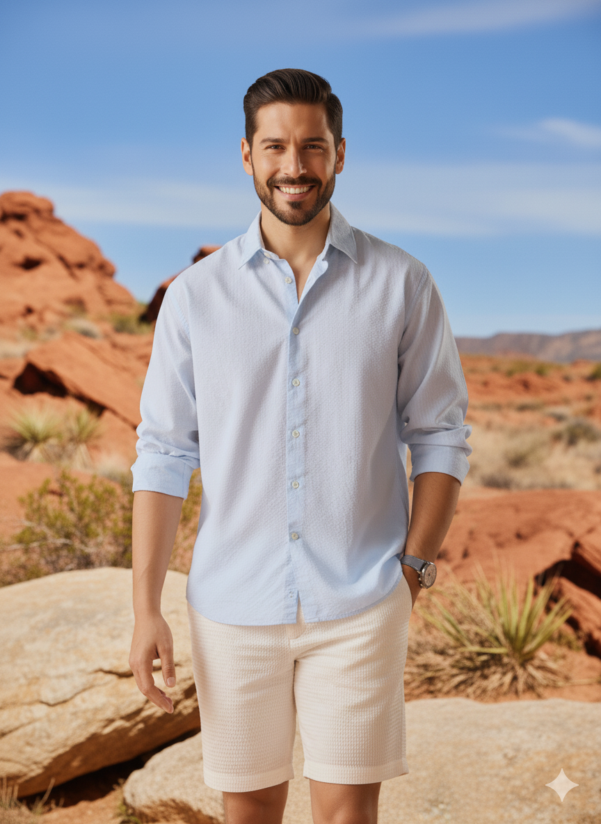 Textured Blue Cotton Shirt – Regular Fit Shirt