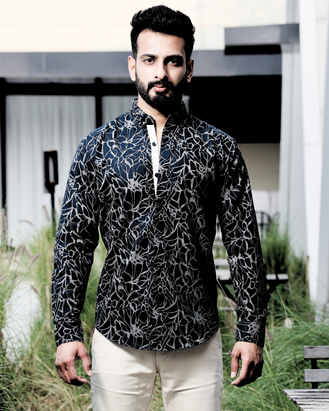 Sapphire Blue Slim Fit Shirt – Luxe Print in Cotton Linen