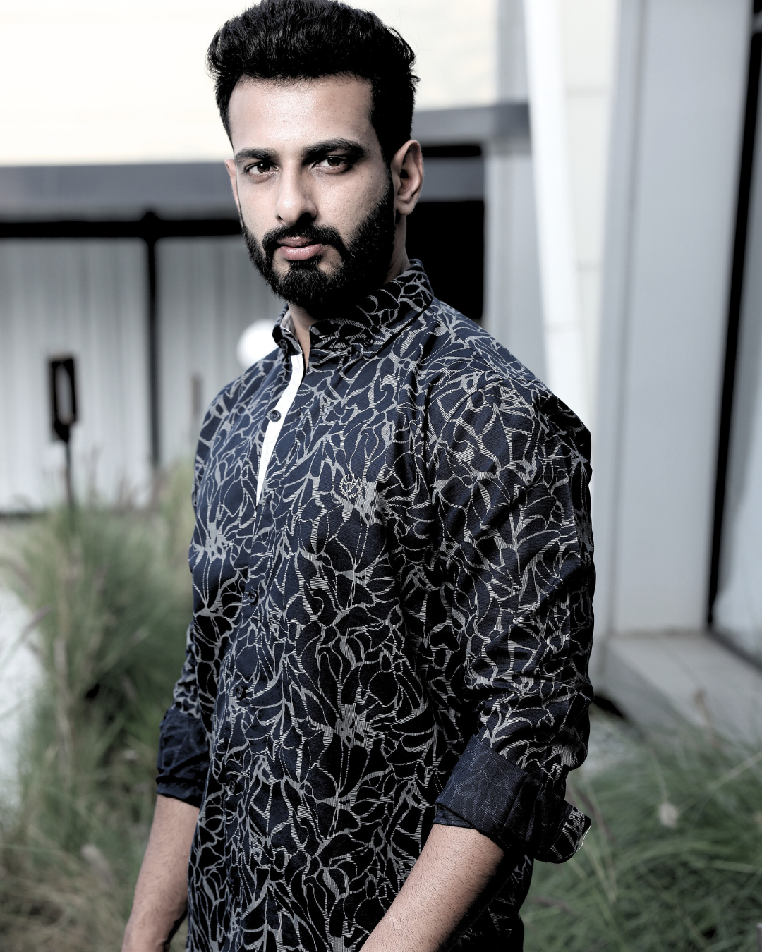 Sapphire Blue Slim Fit Shirt – Luxe Print in Cotton Linen