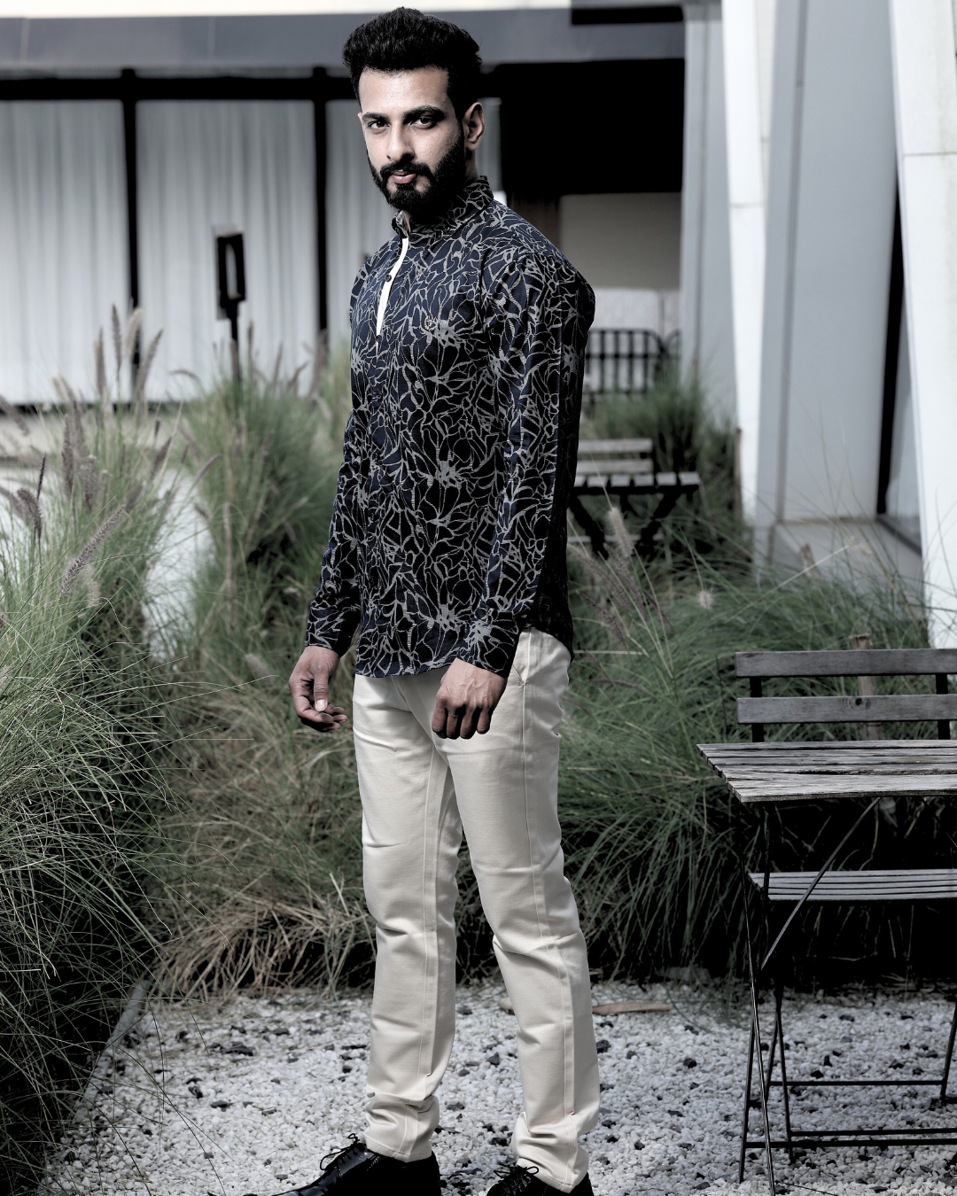 Sapphire Blue Slim Fit Shirt – Luxe Print in Cotton Linen