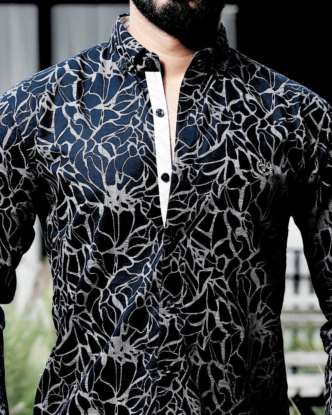 Sapphire Blue Slim Fit Shirt – Luxe Print in Cotton Linen