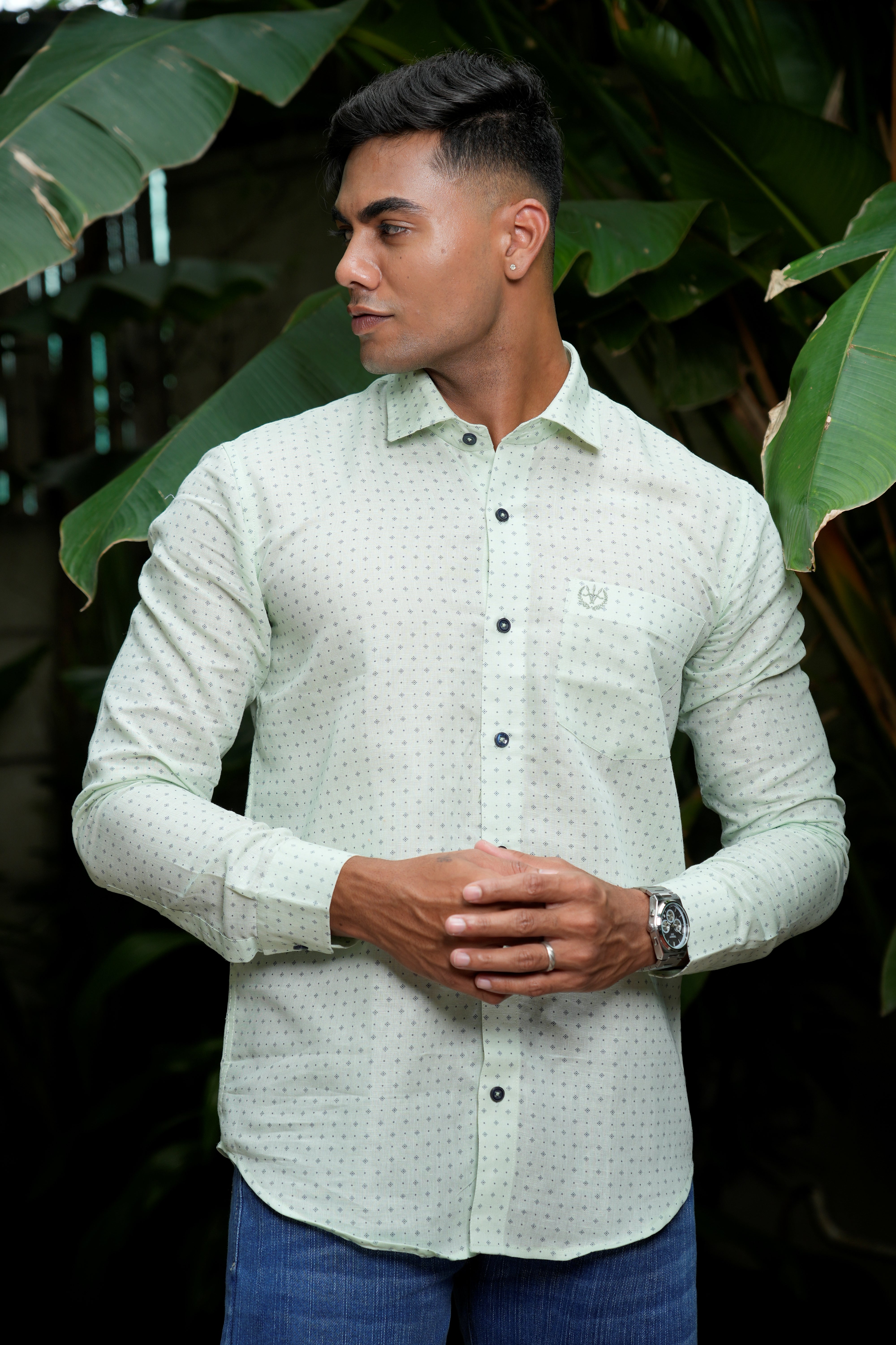 Linen Signature Shirt – Pearl Green Print