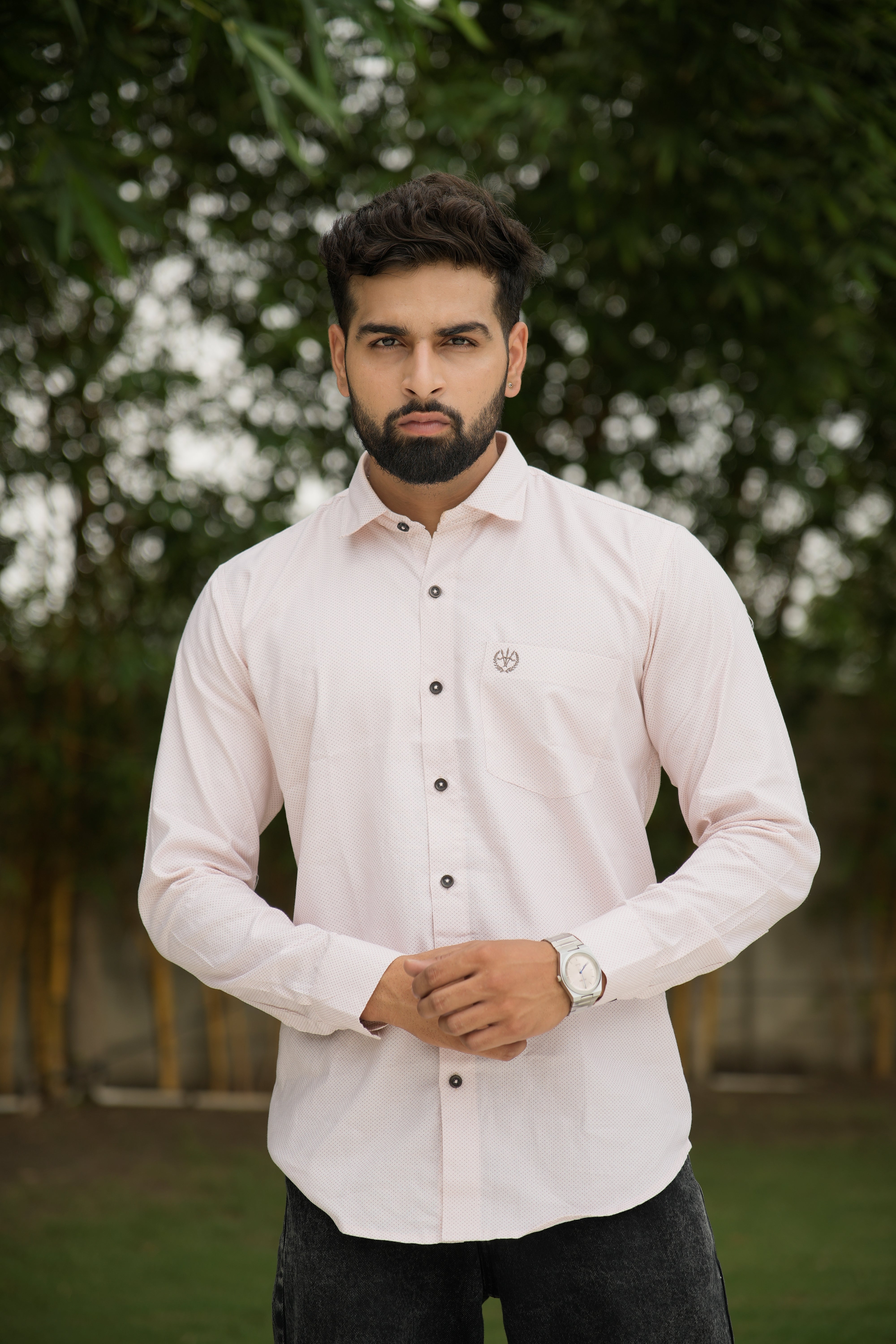 Premium Twill Shirt – Light Pink Dots, Regular Fit